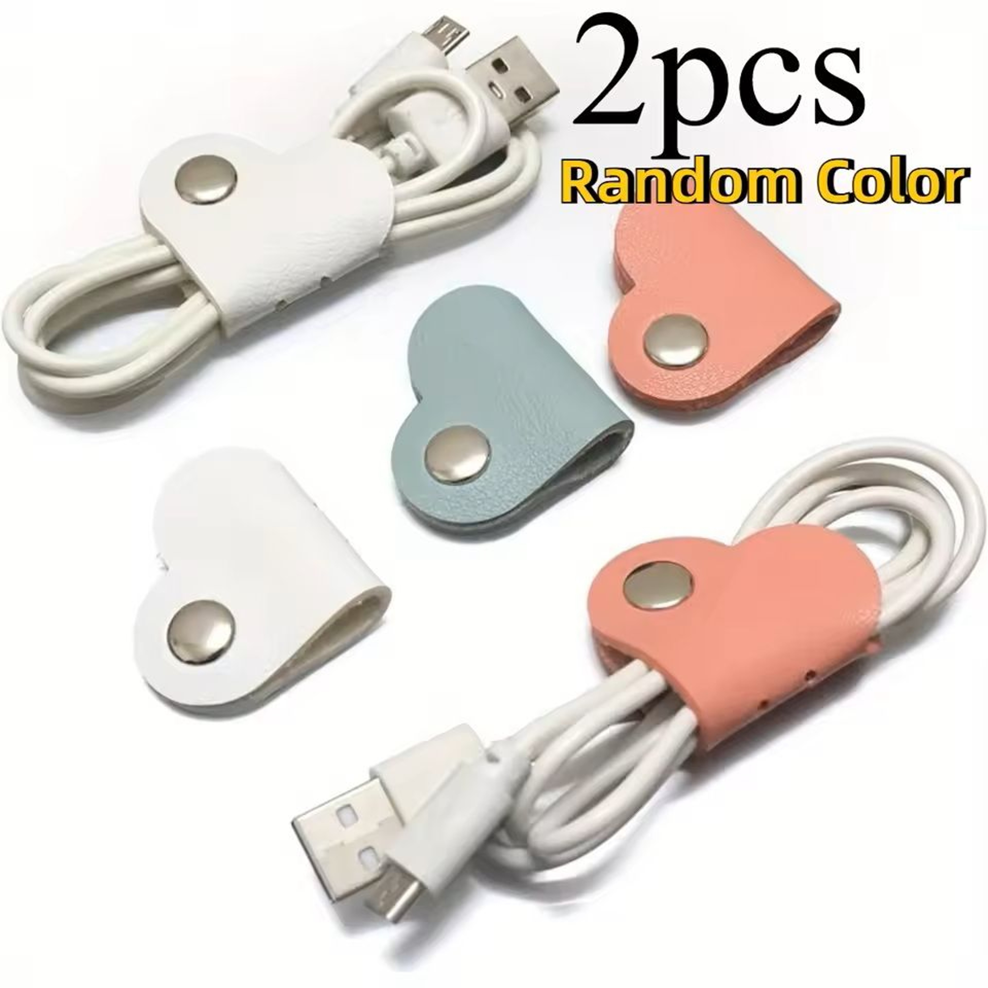 HeartShaped PU Leather Cable Organizer  Earphone  Charging Wire Cord Winder 1