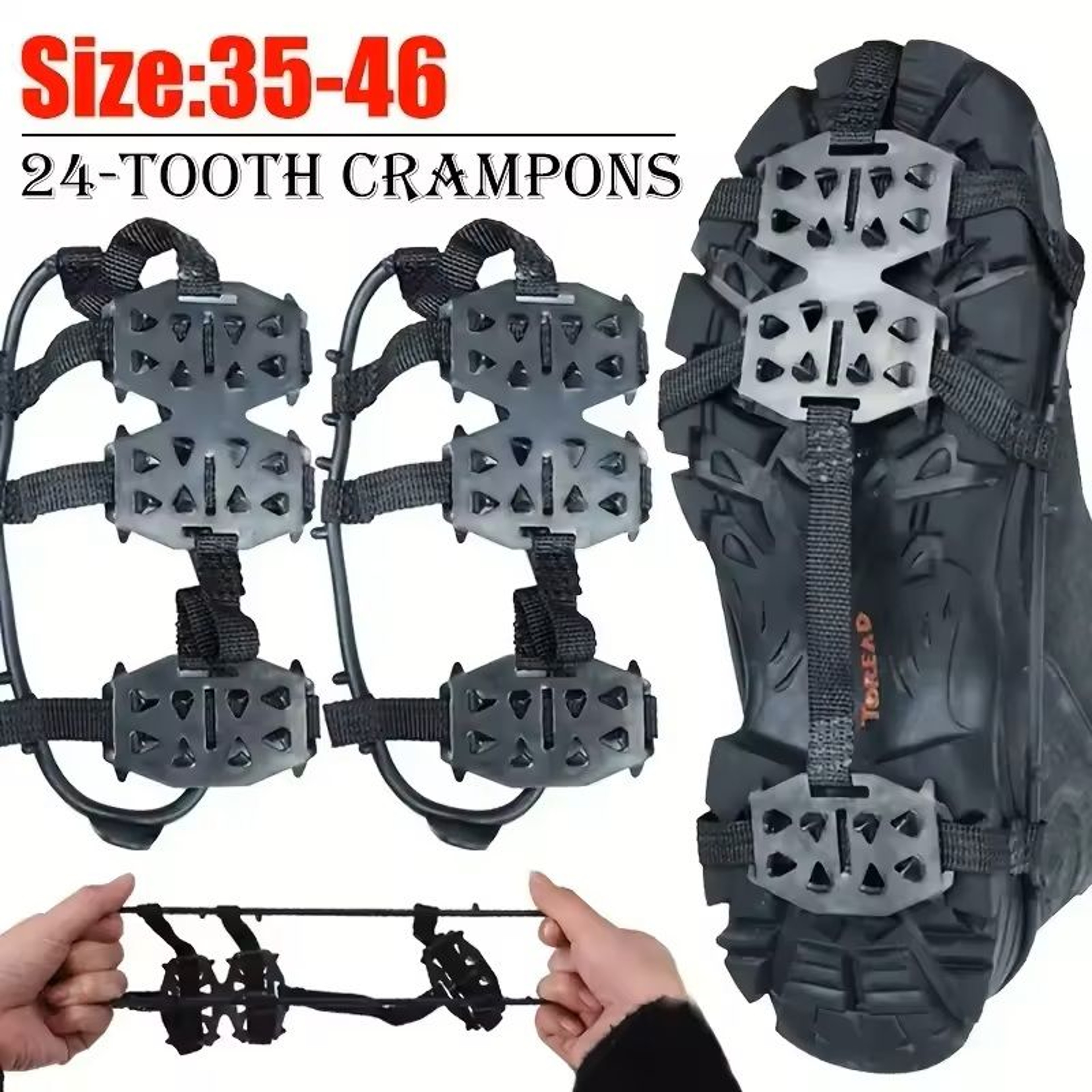 24 Tooth Heavy Duty Ice And Snow Shoe Covers AntiSlip Crampons For Hiking Walking Running And Hunti 0