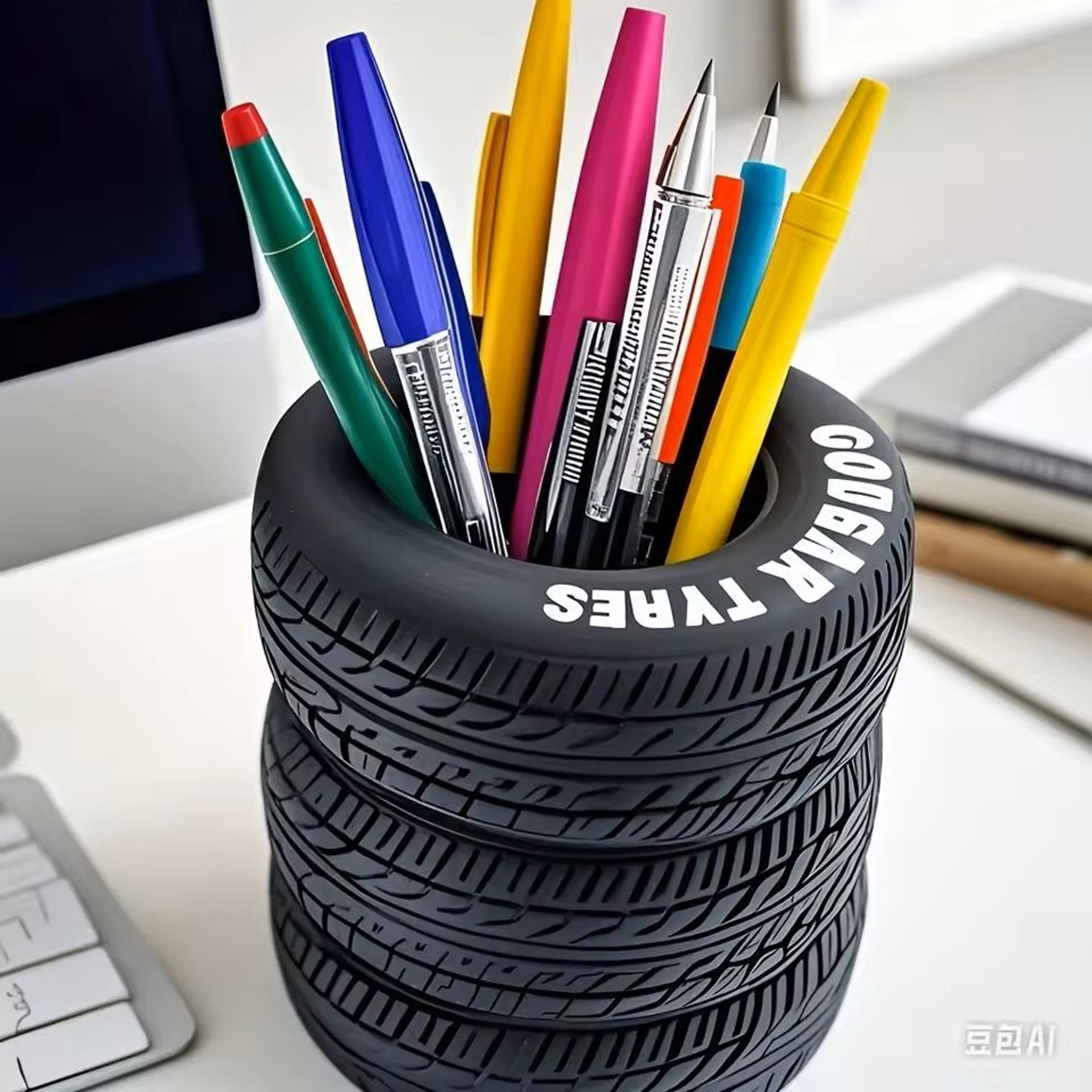 Tire Shaped Pen Holder Novelty Car Tire Desk Organizer And Storage Box For School And Office 0