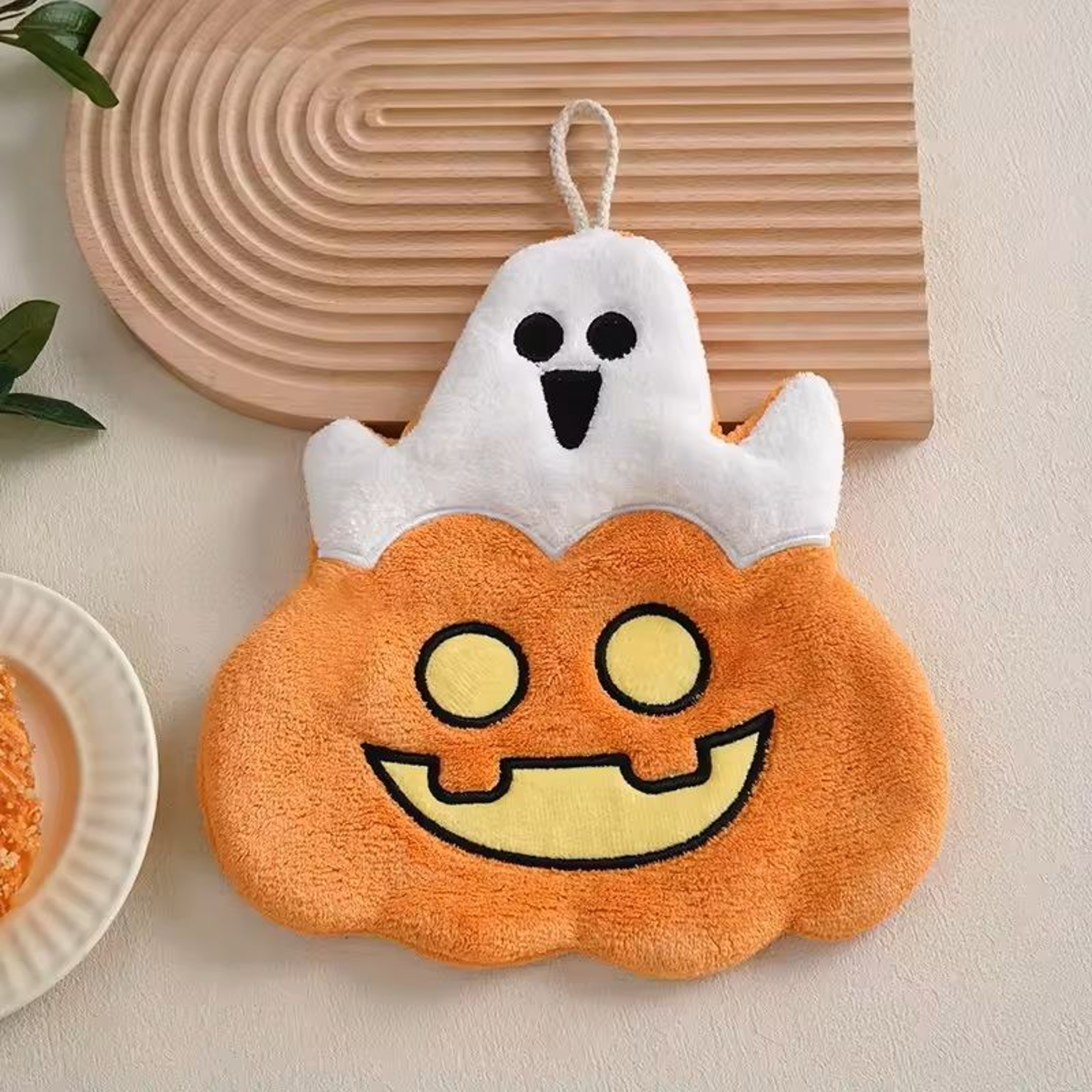 Halloween Pumpkin Coral Velvet Hanging Hand Towel Cute Holiday Wipe For Kitchen  Bathroom 6