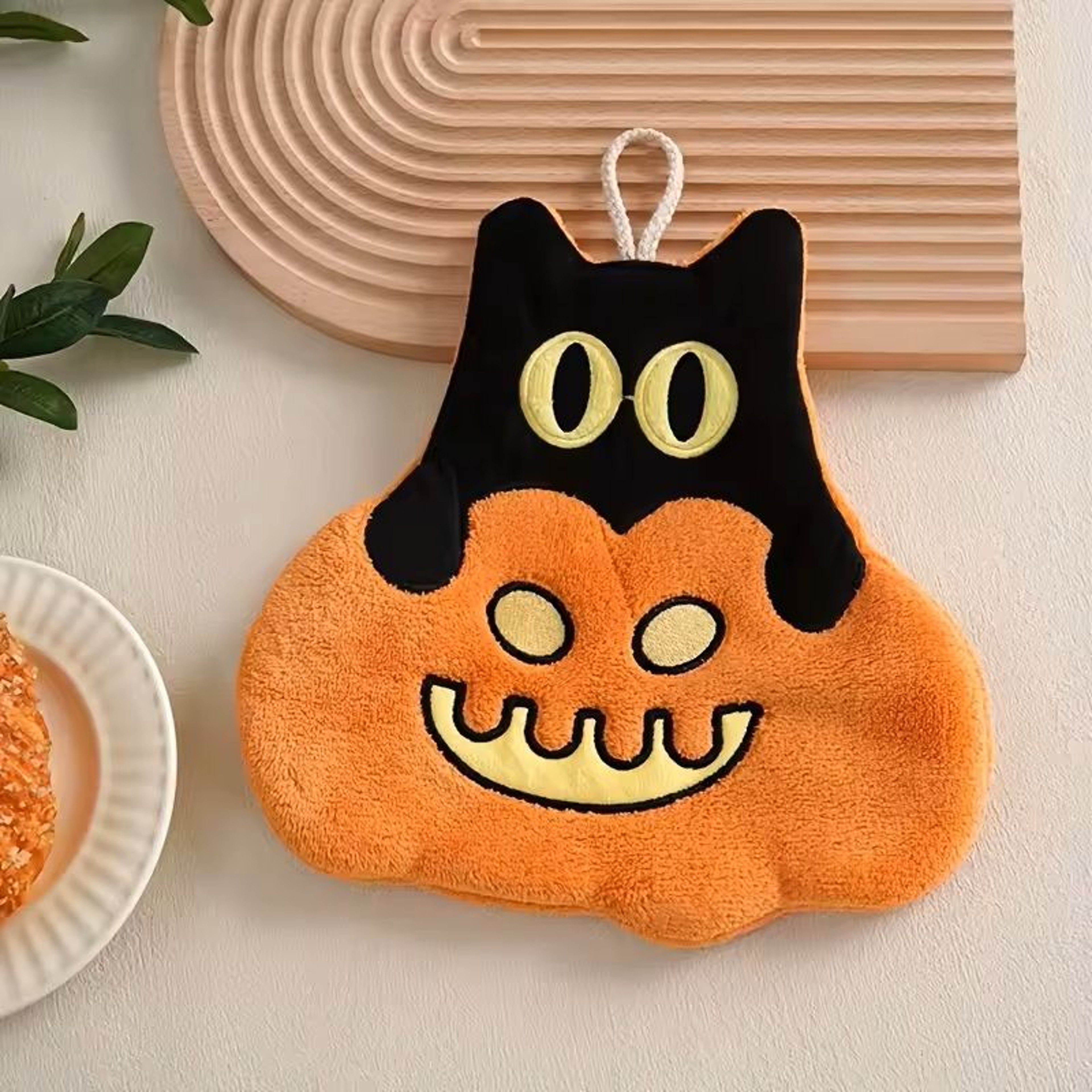 Halloween Pumpkin Coral Velvet Hanging Hand Towel Cute Holiday Wipe For Kitchen  Bathroom 8
