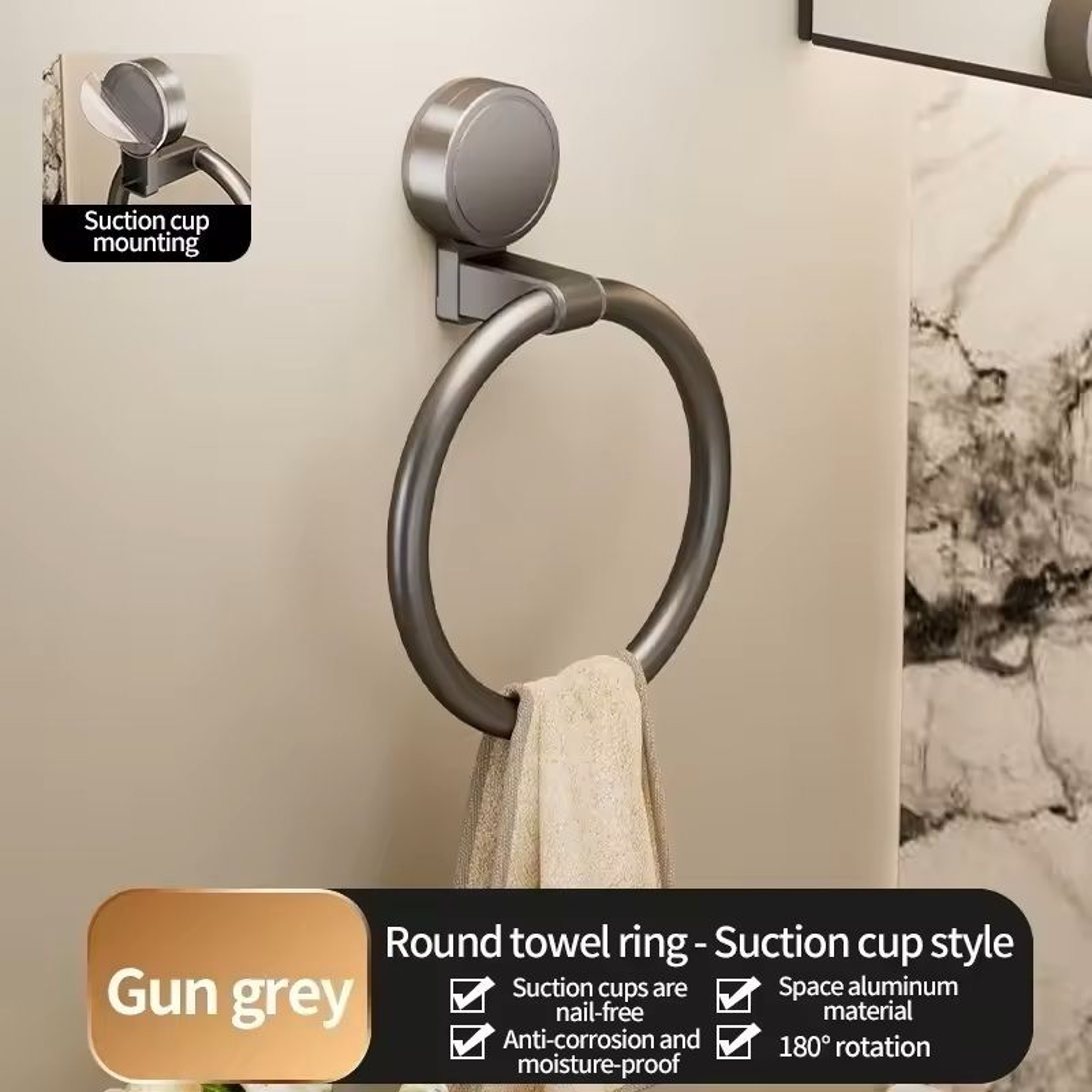 NoDrill Suction Cup Towel Ring  PunchFree WallMounted Hand Towel  Rag Rack For Bathroom  Kitchen 2