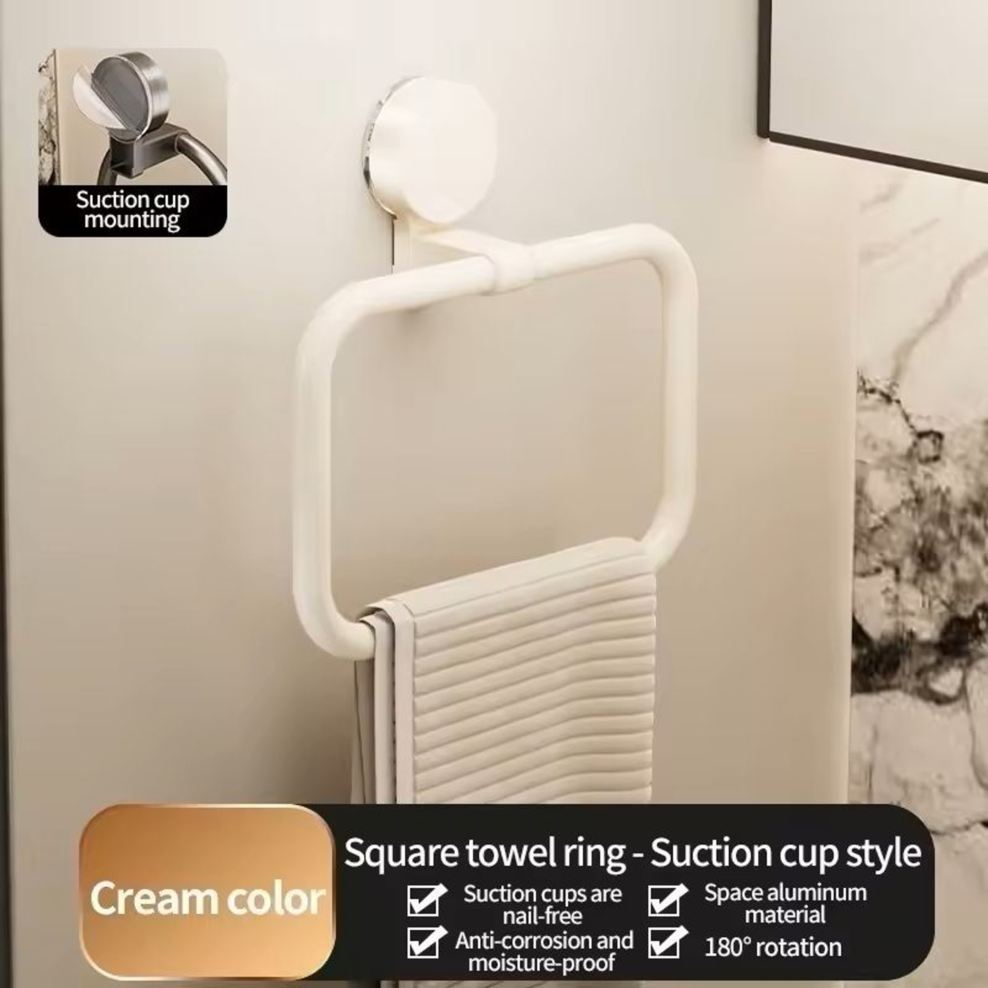 NoDrill Suction Cup Towel Ring  PunchFree WallMounted Hand Towel  Rag Rack For Bathroom  Kitchen 0