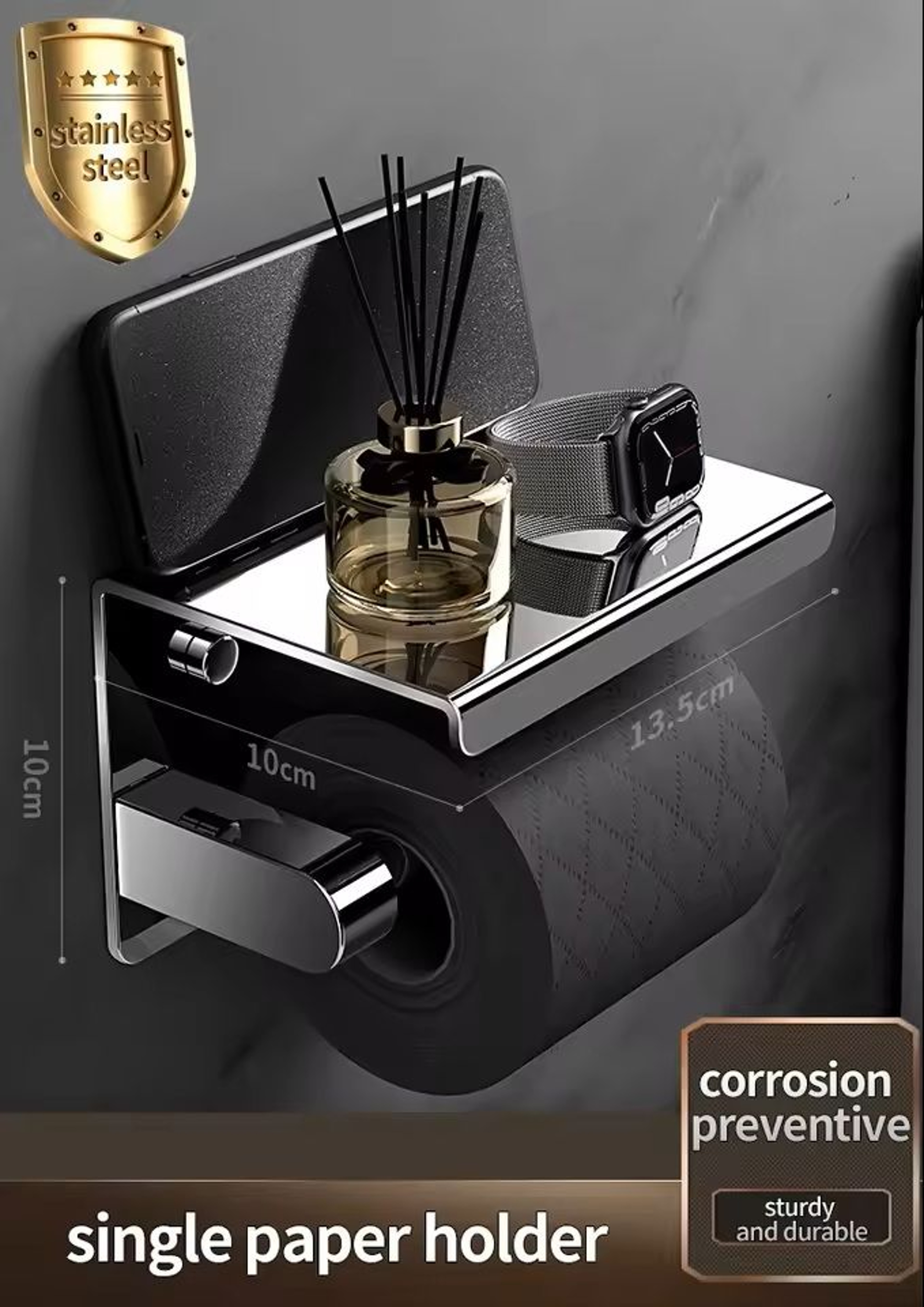 Stainless Steel WallMounted Paper Towel  Bathroom Roll Holder 3