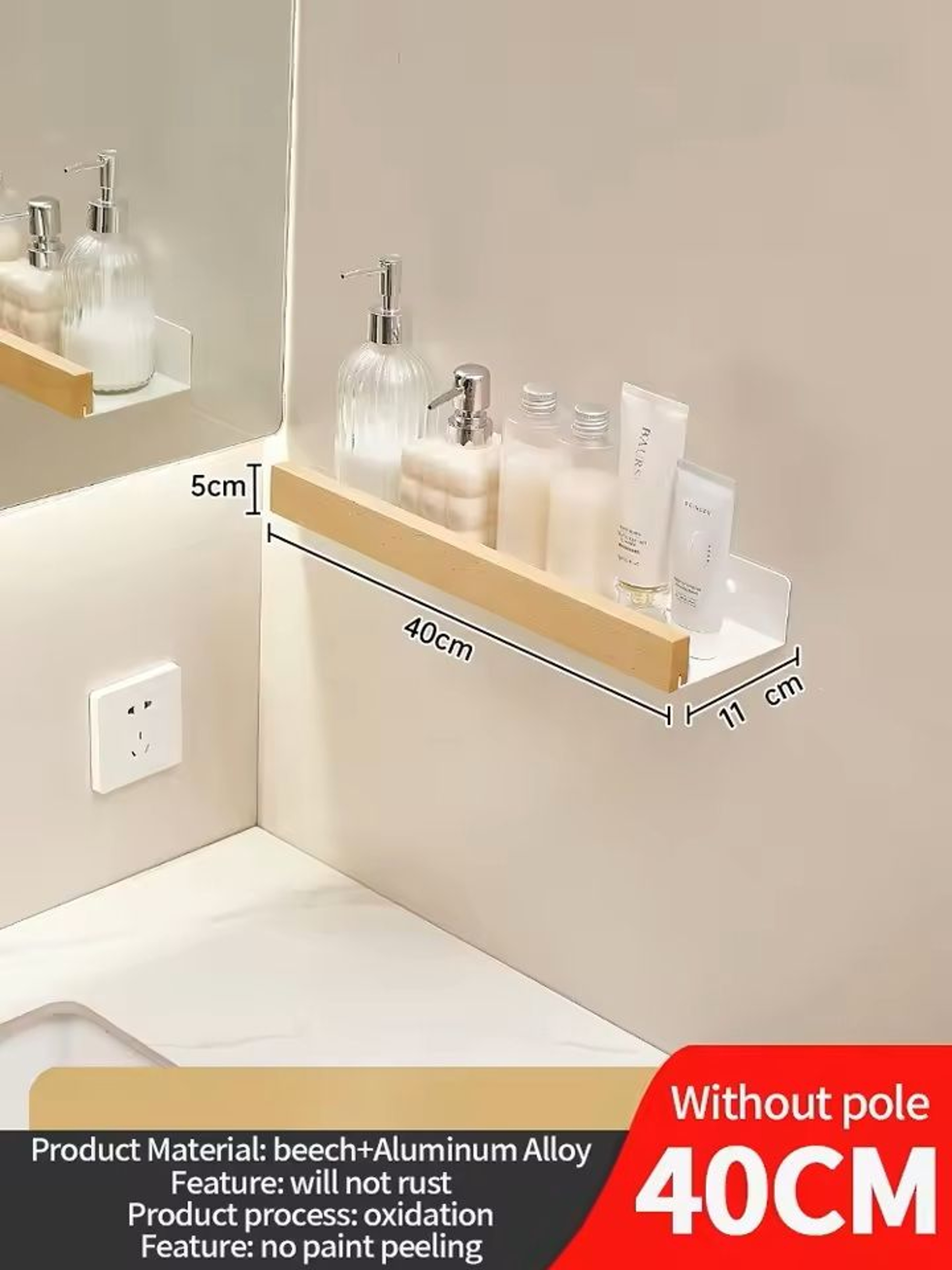 Wooden WallMounted Bathroom  Living Room Shelf SpaceSaving Wall Storage Rack 4