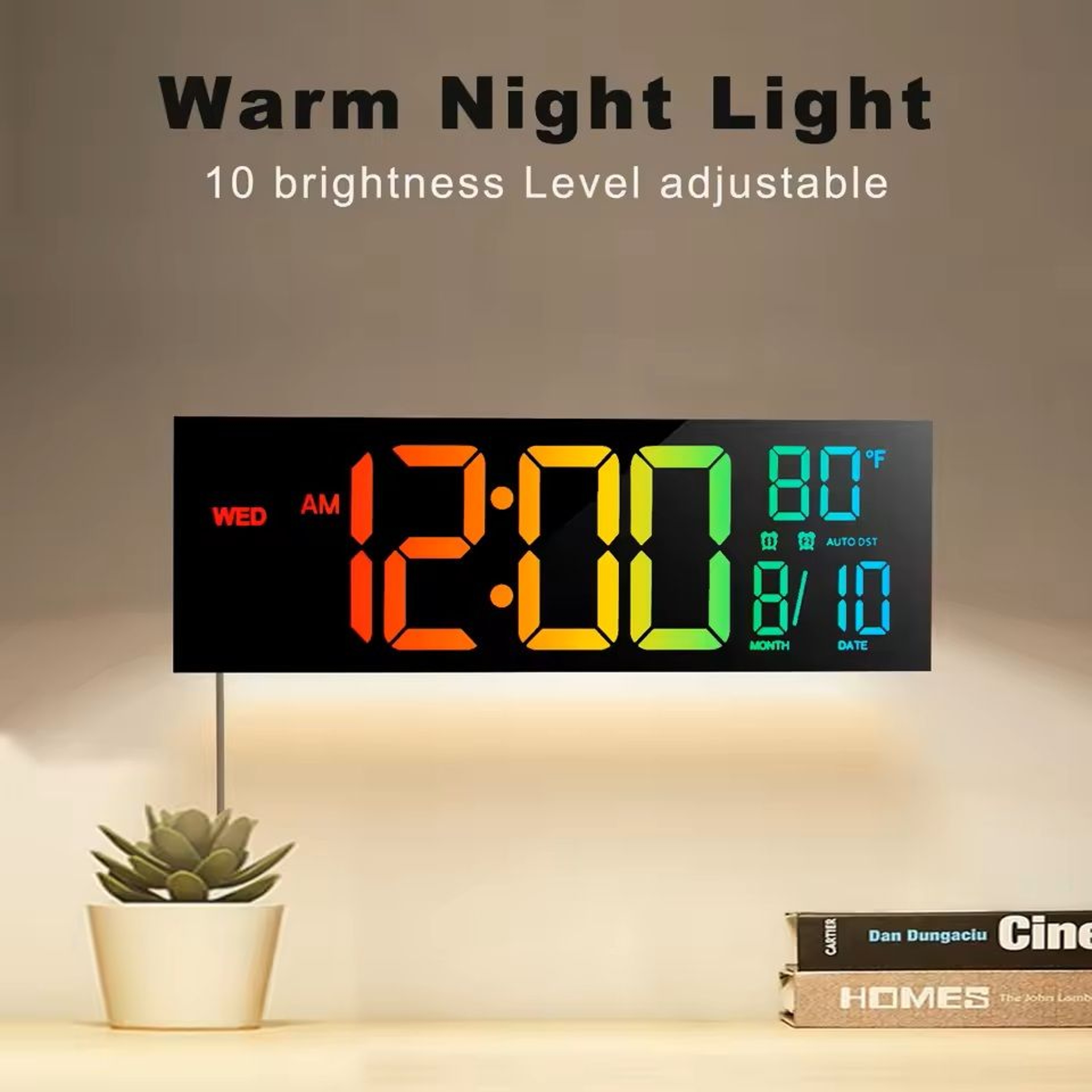 Large LED Digital Wall Clock  16 Inches Big Display With Remote 8 RGB Colors Alarm  Temperature 0