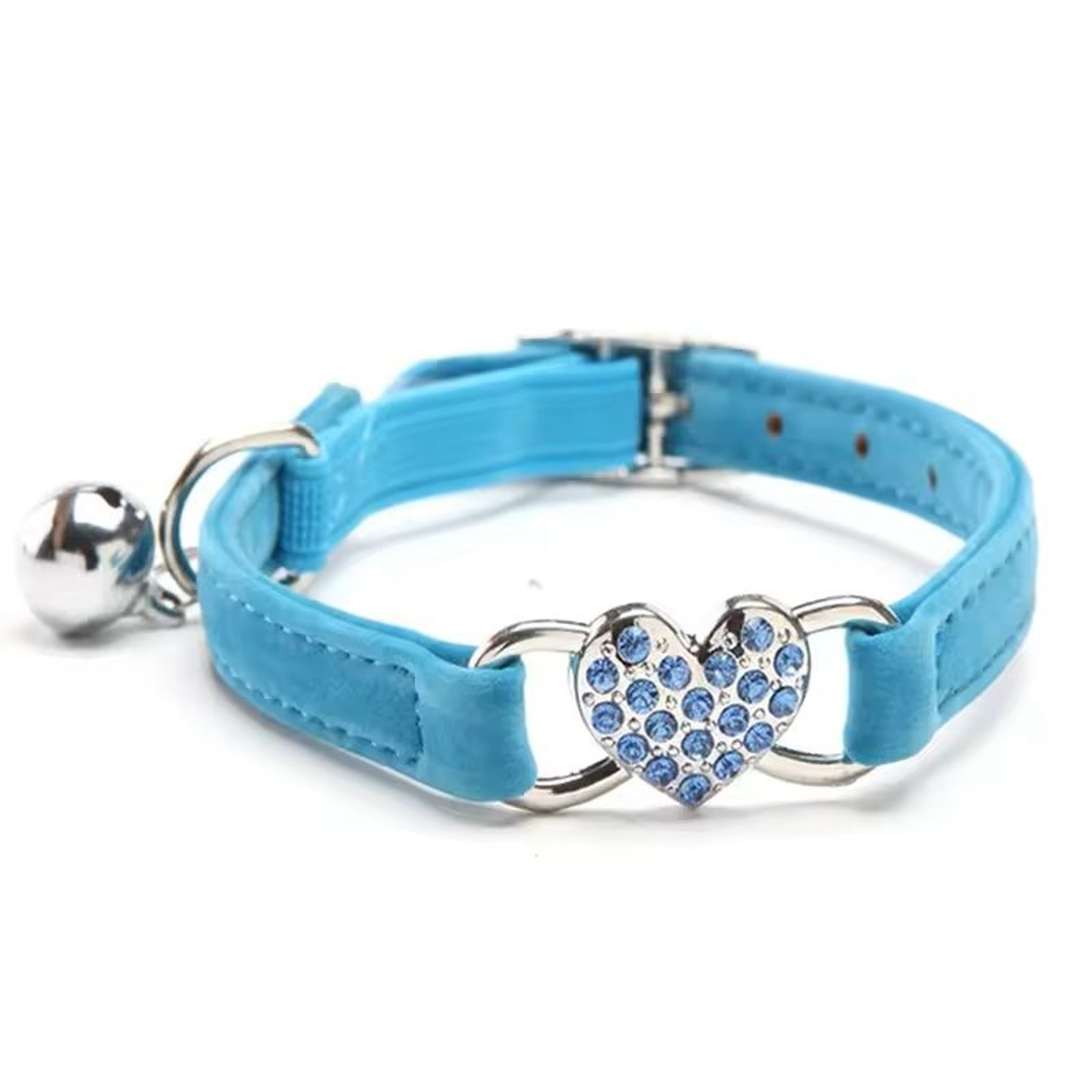 Heart Charm  Bell Cat Collar Adjustable Soft Velvet Safety Collar For Small Cats  Small Dogs 8 Colo 3