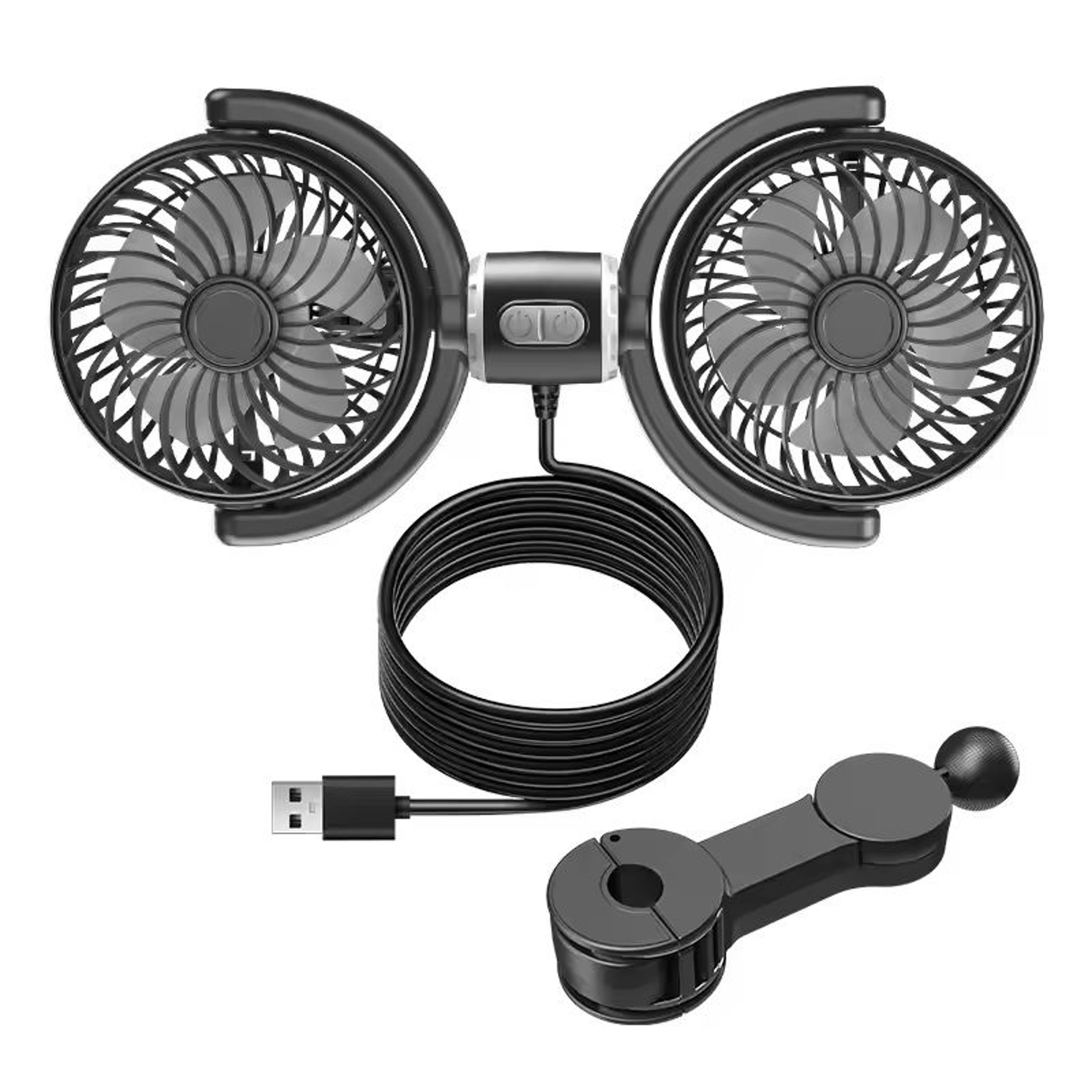 Silent DualHead Headrest Car USB Fan 3Speed Adjustable Cooling Fan With Free Rotation For Backseat  2