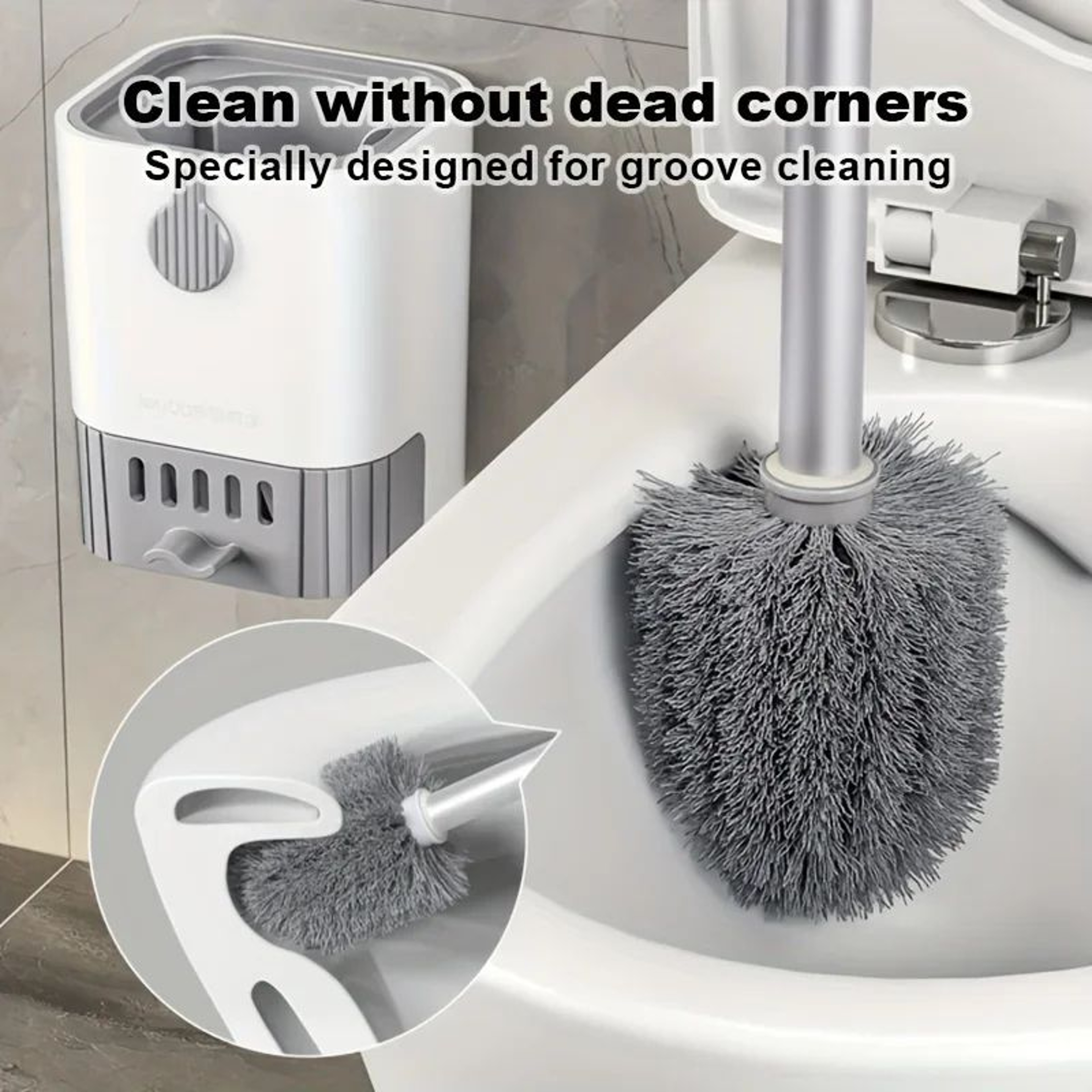 Wall Mounted Silicone Toilet Brush Set With Holder  Flexible Long Handle Bathroom Cleaning Brush 1