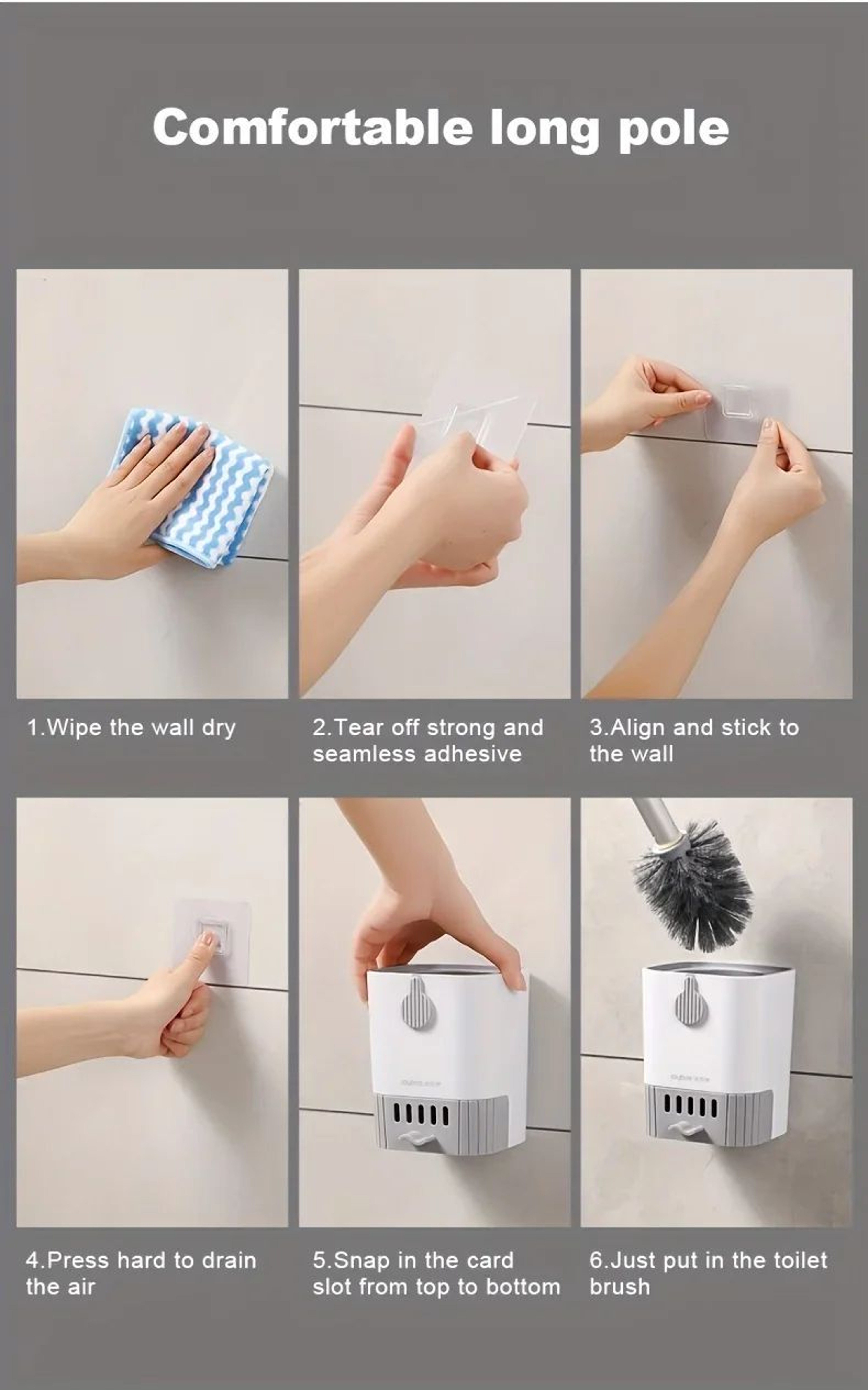 Wall Mounted Silicone Toilet Brush Set With Holder  Flexible Long Handle Bathroom Cleaning Brush 6