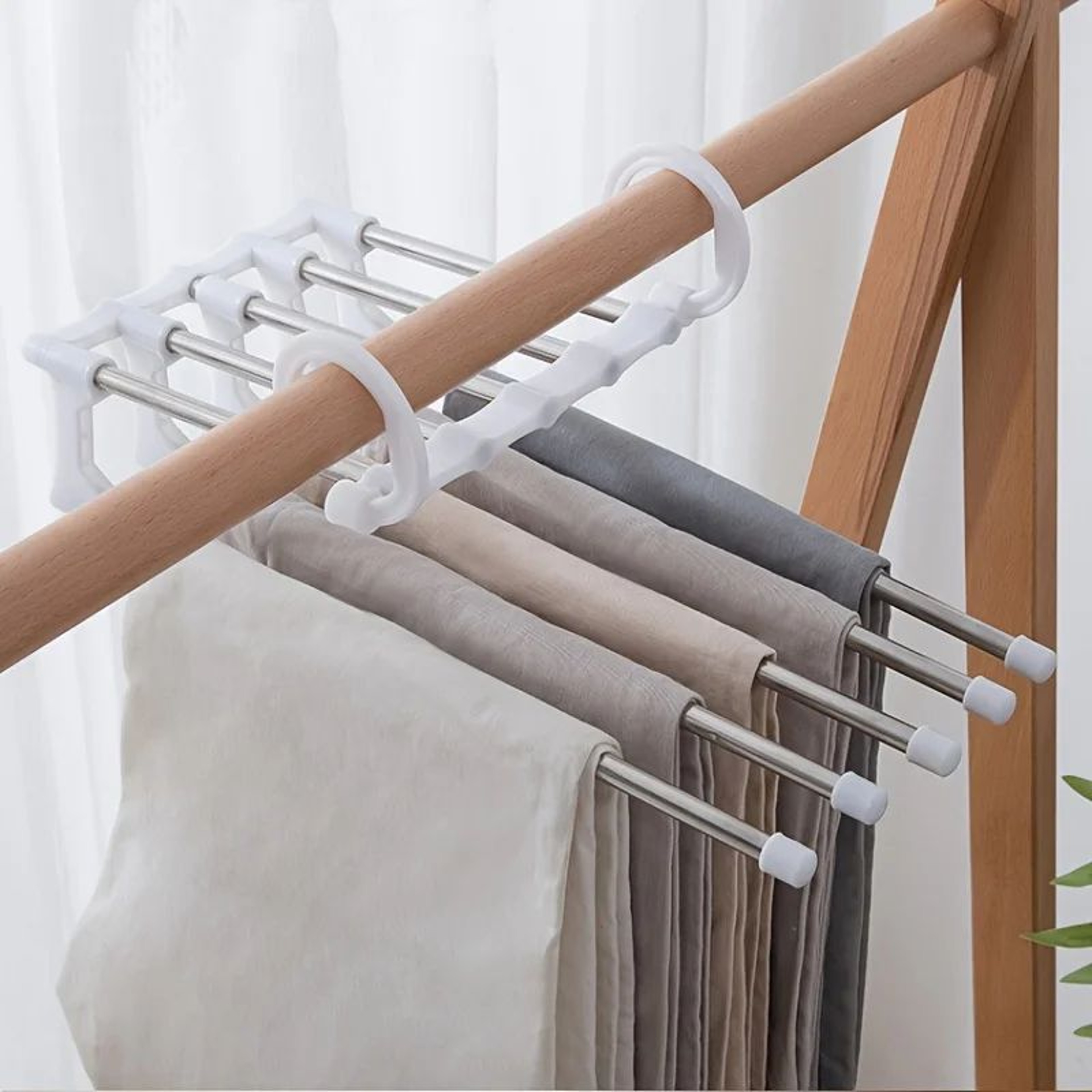 5in1 Space Saving Pants Hanger  Stainless Steel Folding Trouser  Tie Rack Closet Organizer 2