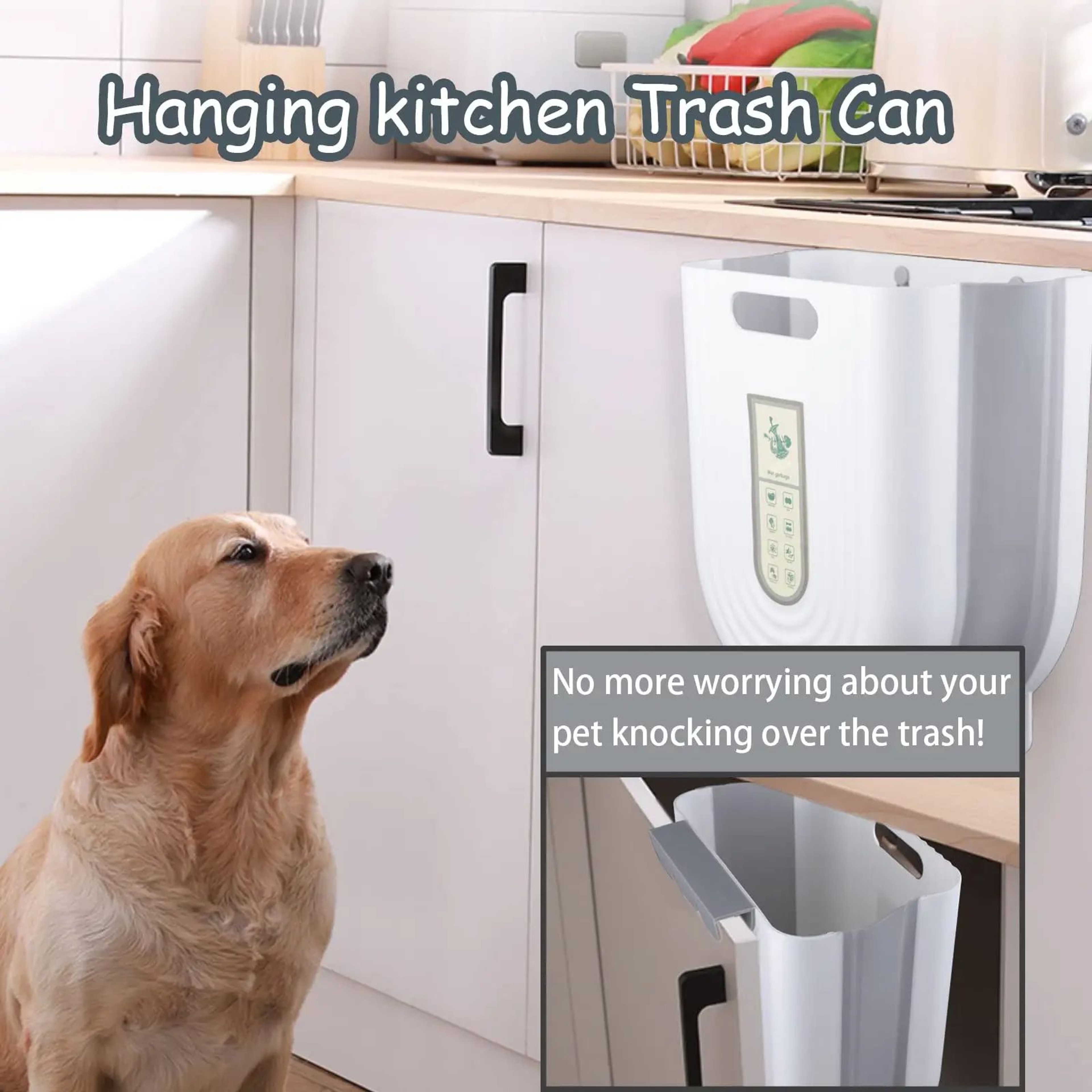 Foldable Hanging Trash Can With Cabinet Hook  Portable Countertop Waste Bin For Kitchen  Bathroom S 3