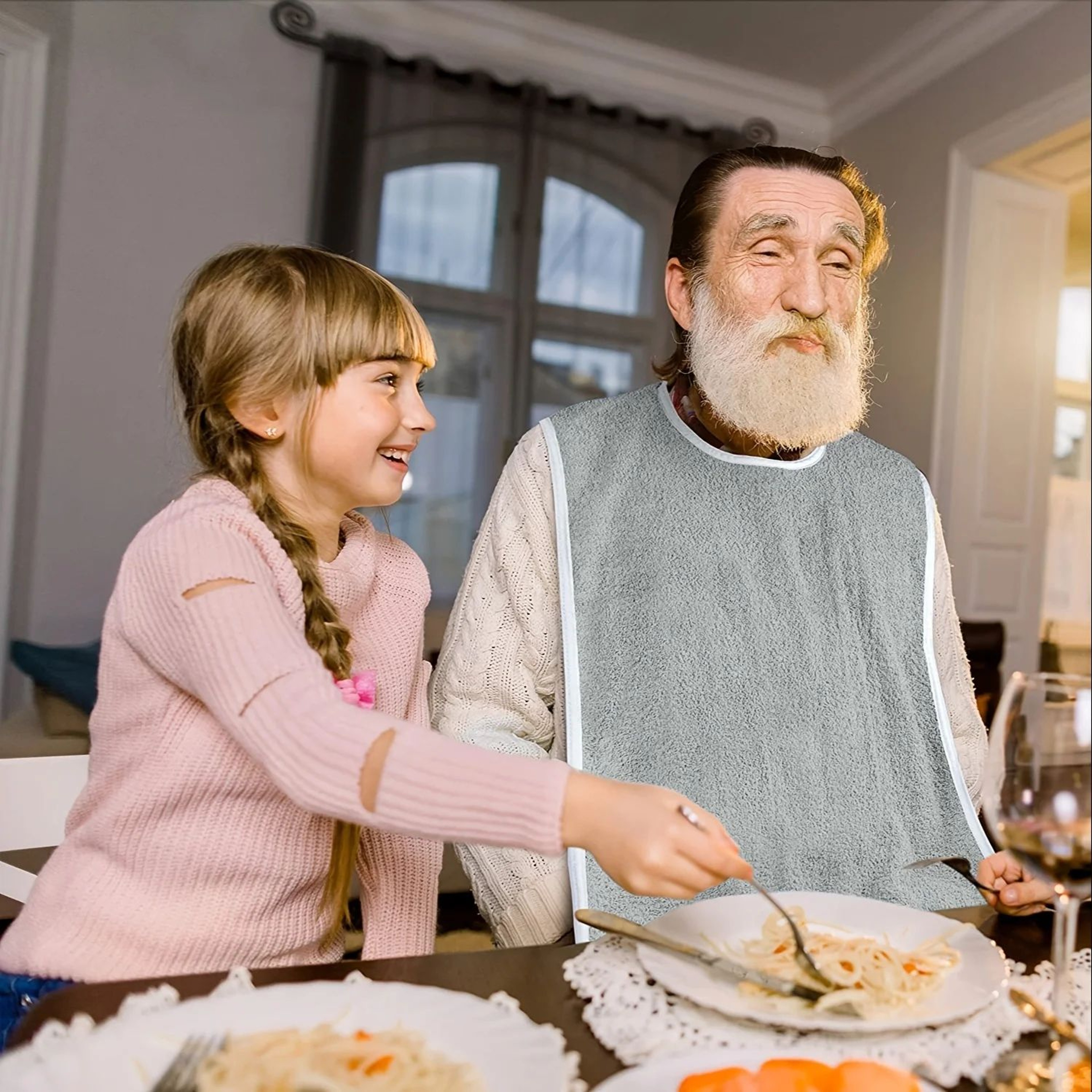 Adult Bibs For Elderly  Adults  Adjustable Machine Washable Eating Protectors With Towel Wipe 3