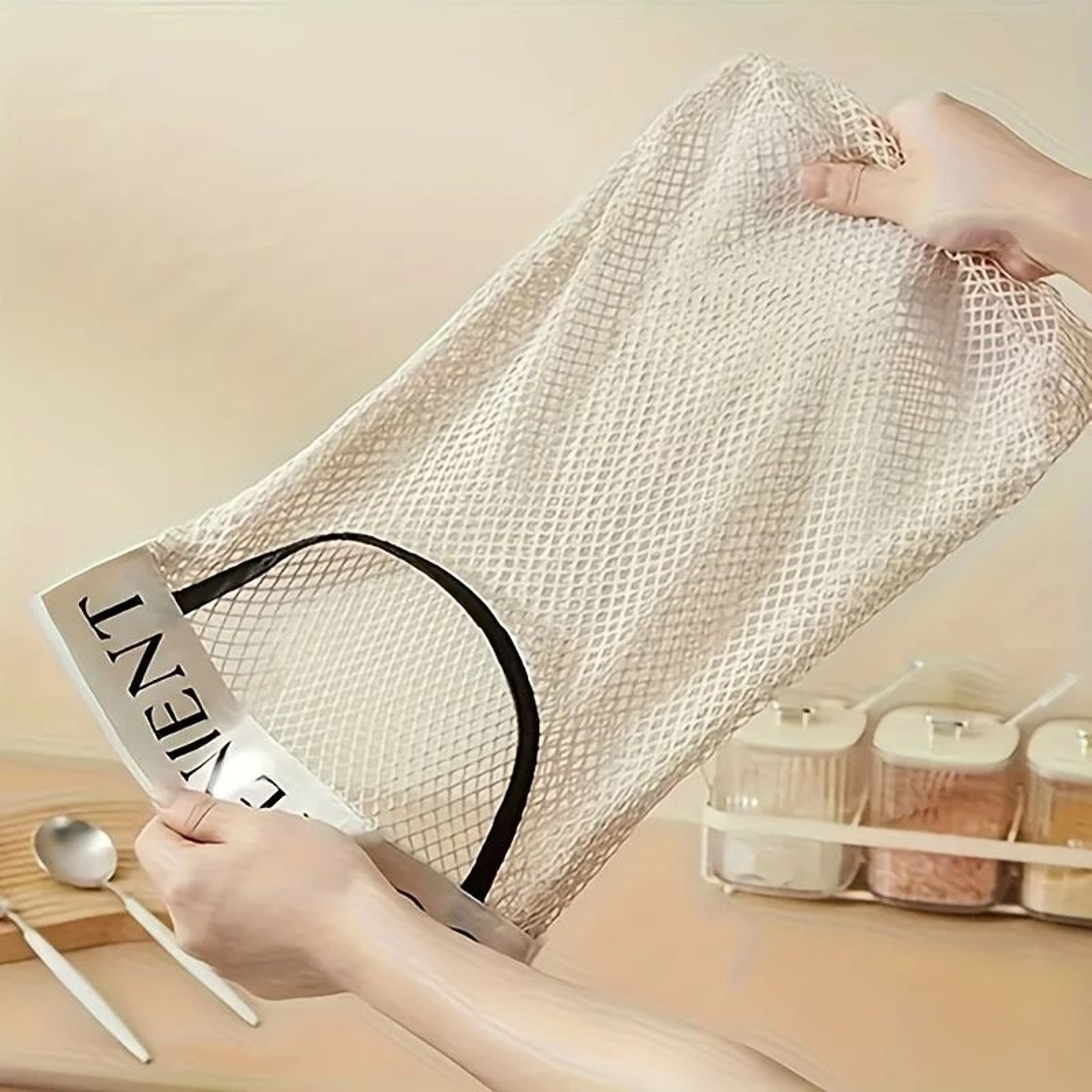 Mesh Storage Wall Organizer  Large Capacity Reusable Bag For Kitchen Groceries  Pantry Organization 2