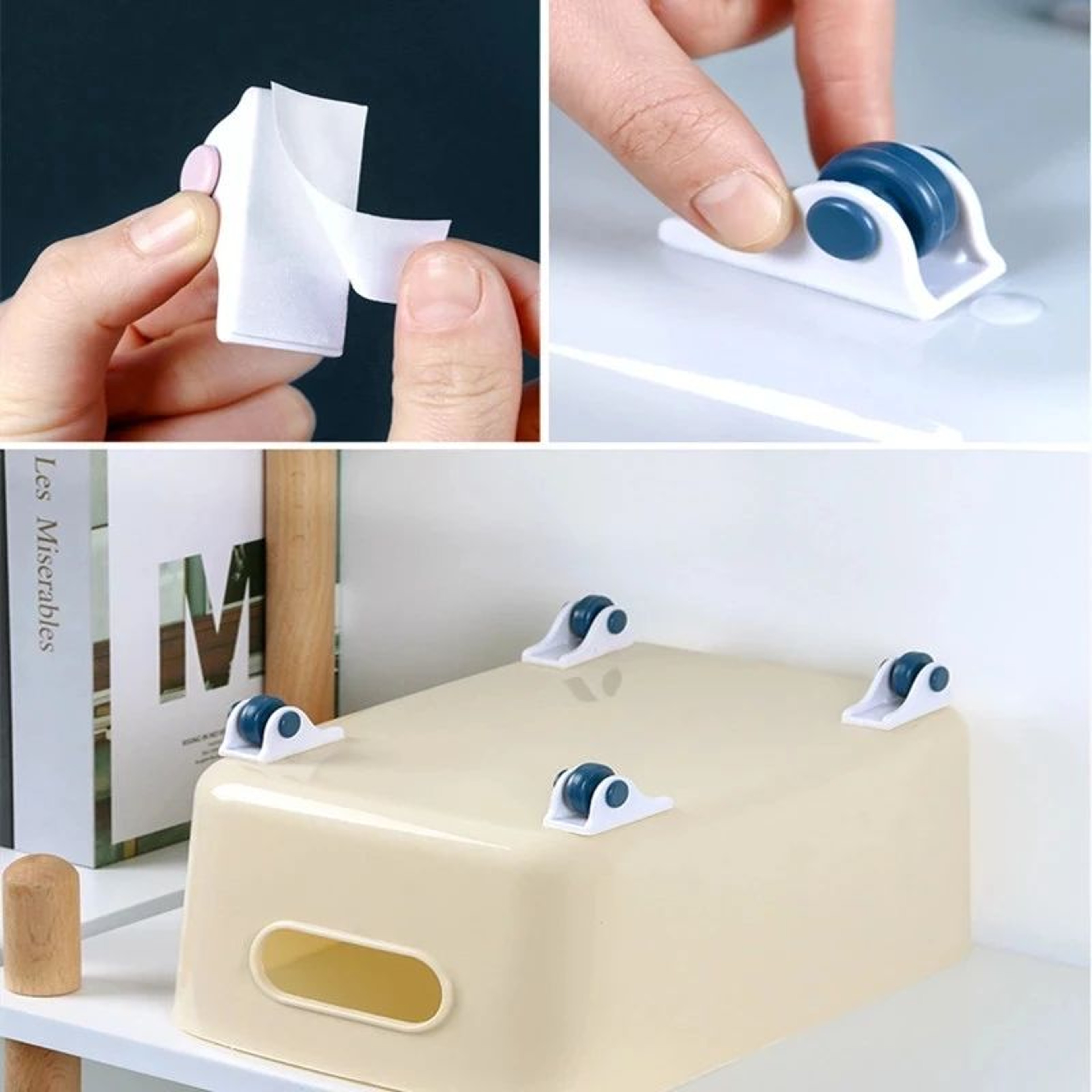 Self Adhesive Furniture Casters  No Noise No Scratch Sliding Rollers For Storage Boxes  Trash Cans  4