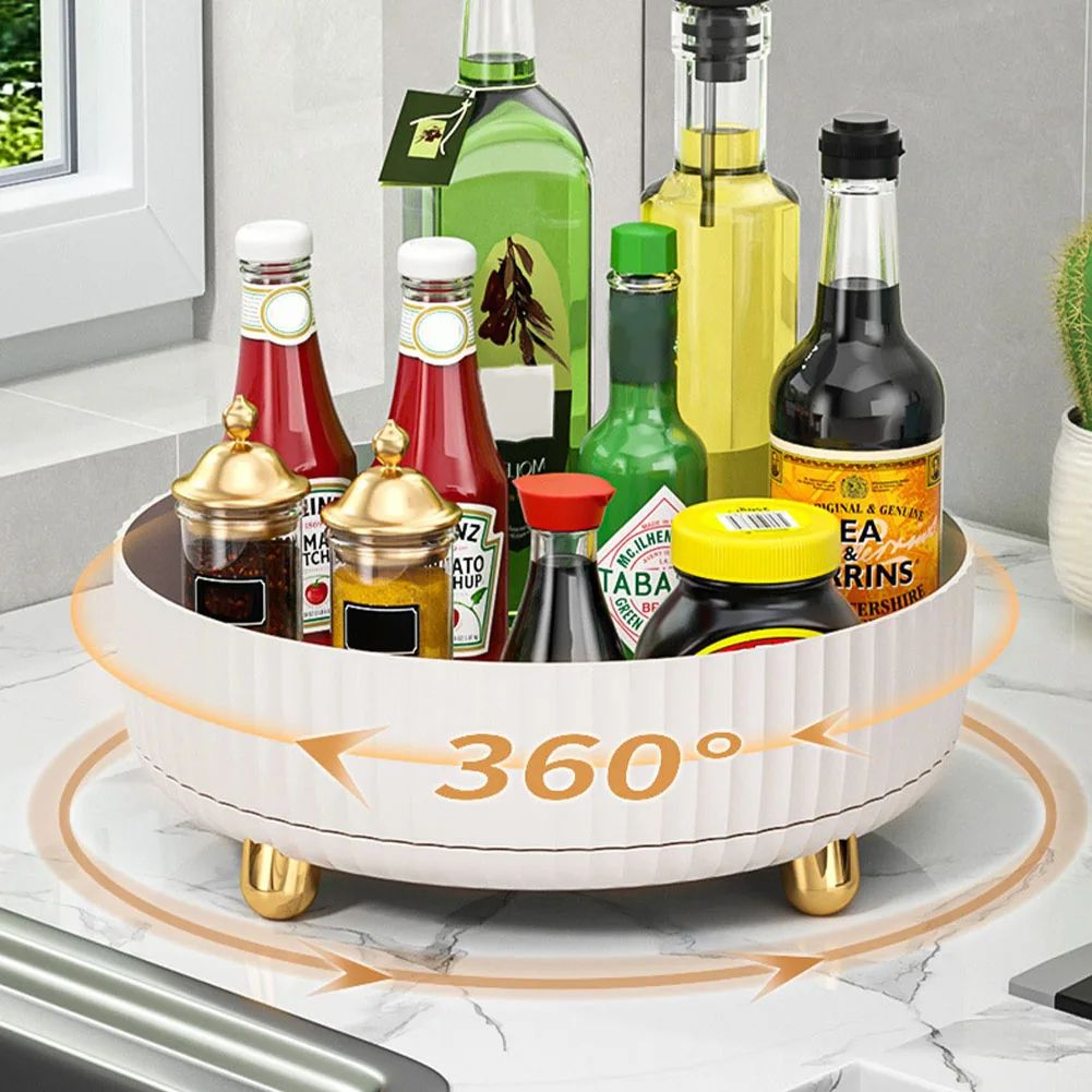 360 Rotating NonSlip Spice Rack Organizer  Wide Base Pantry Cabinet Turntable For Kitchen Seasoning 2