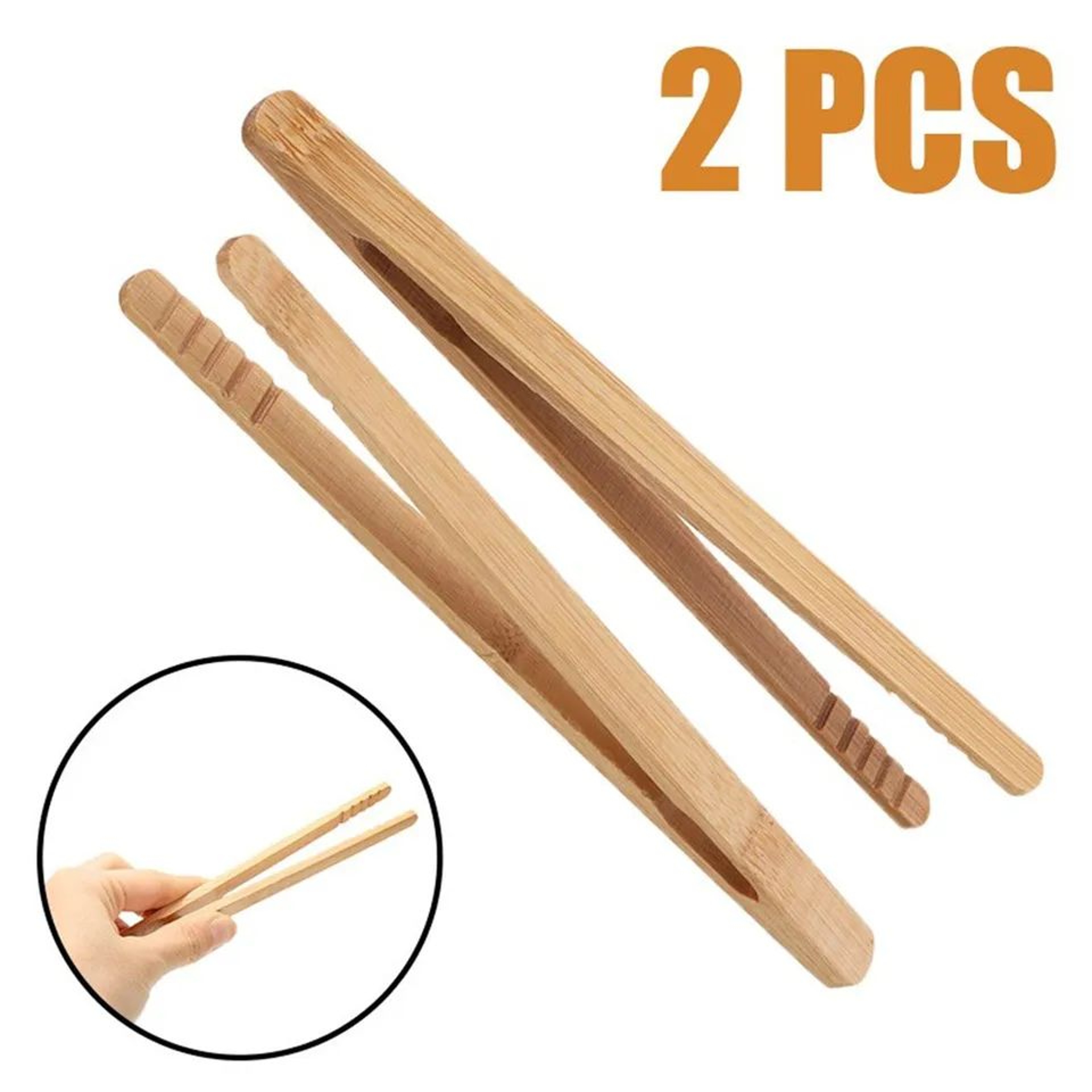 2 Pcs Bamboo Wooden Kitchen Tongs  EcoFriendly 7 Inches Toast Salad  Tea Serving Tongs 1