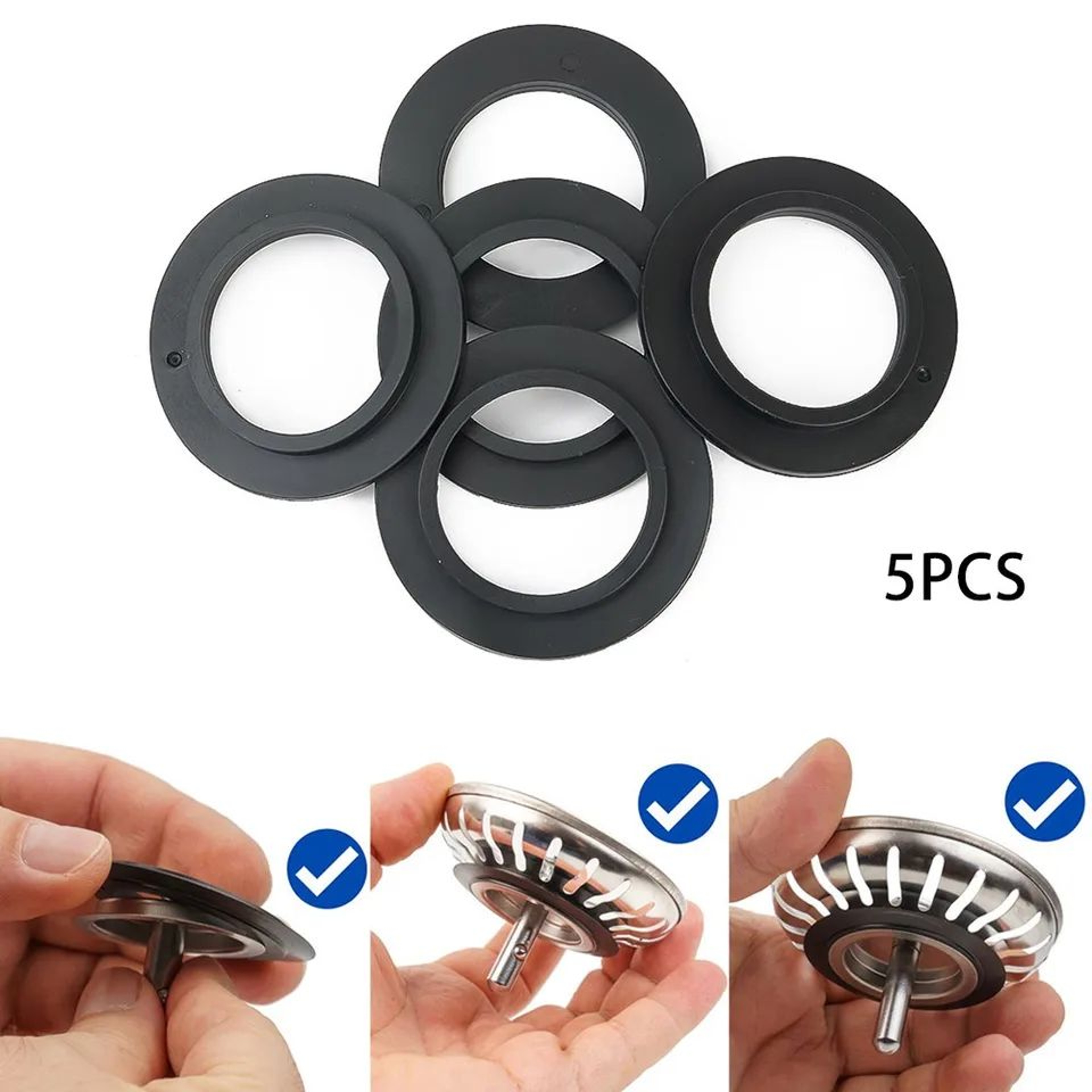 5 Pcs Sink Drain Rubber Seal Gaskets  Universal Replacement Washers For Basket Strainer Plugs 1