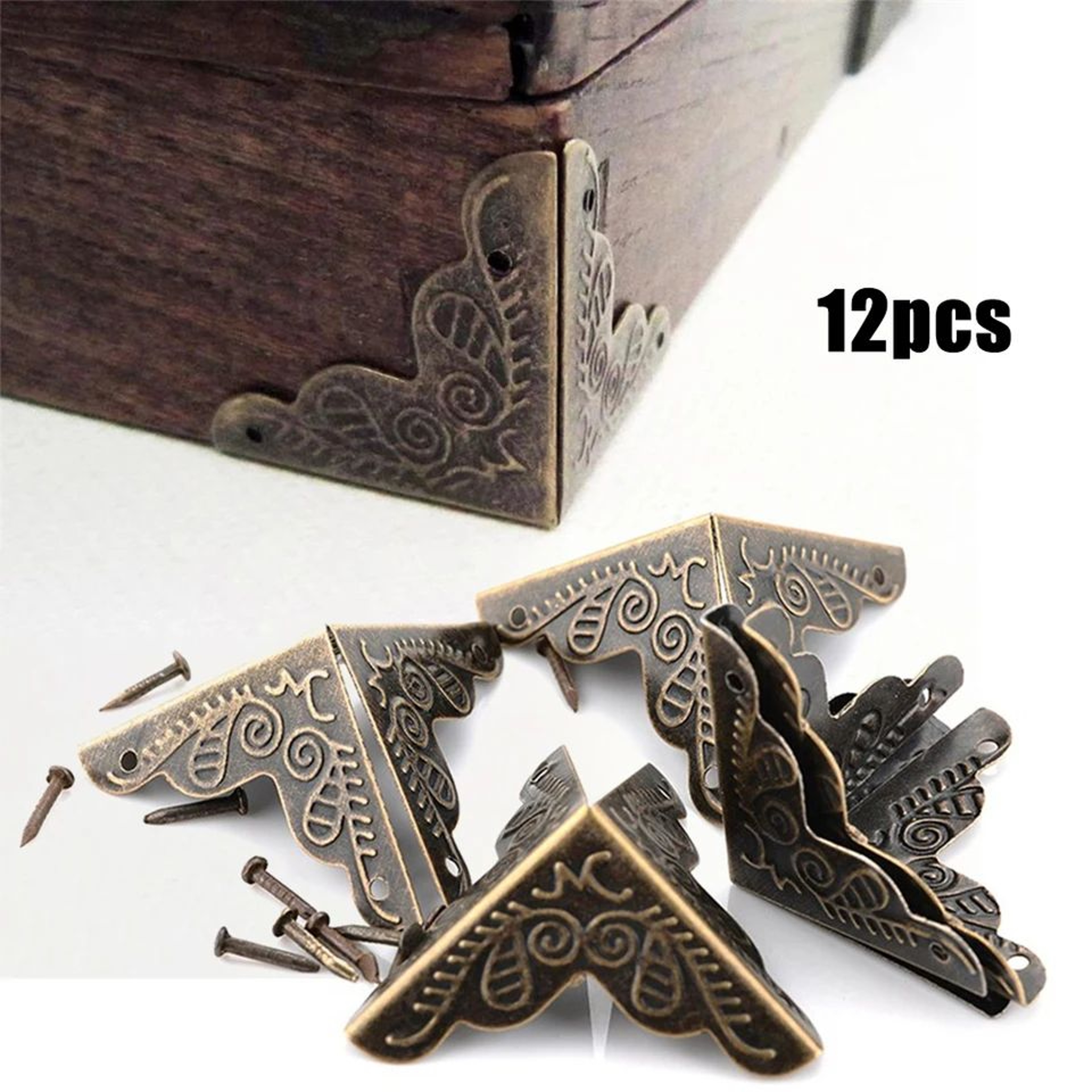 12 Pcs Decorative Furniture Corner Protectors  Carved Triangle Brackets For Boxes Cabinets  Storage 0