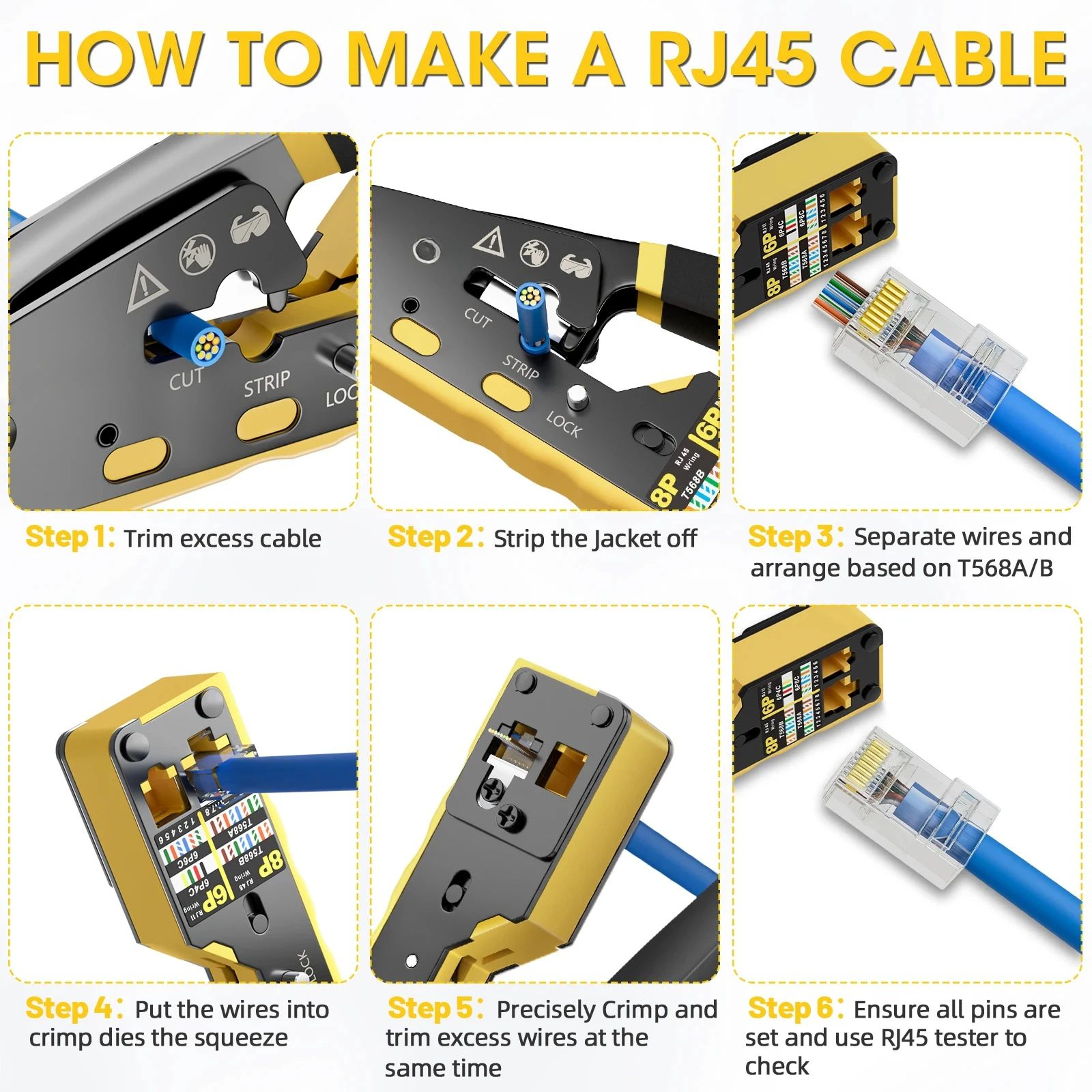 Pass Through RJ45 Crimp Tool For Cat6 Cat5e Cat5  Ethernet Crimper With Replacement Blade 1