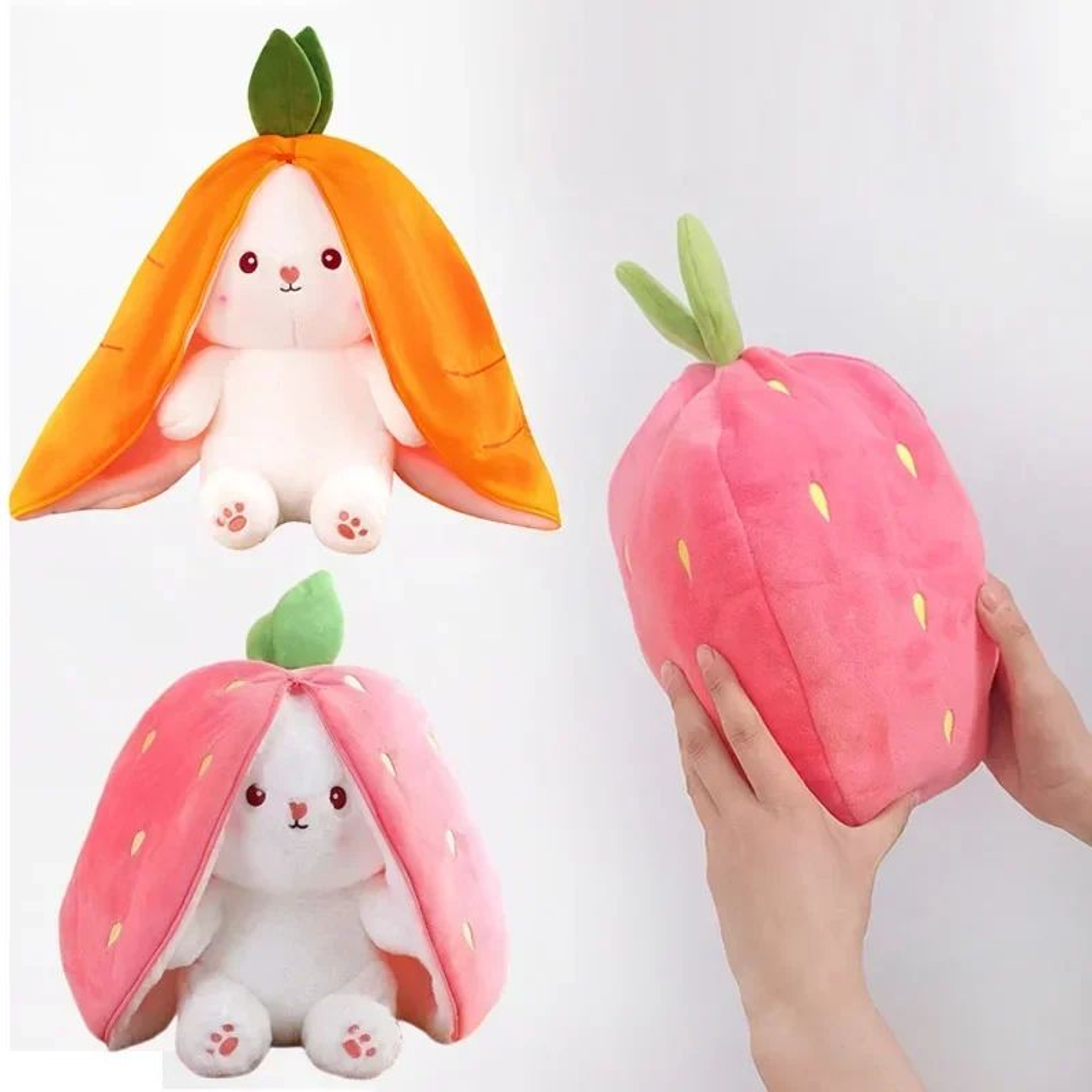 Transformable Bunny Plush Toy  Cute Strawberry  Carrot Rabbit Stuffed Doll For Kids 0