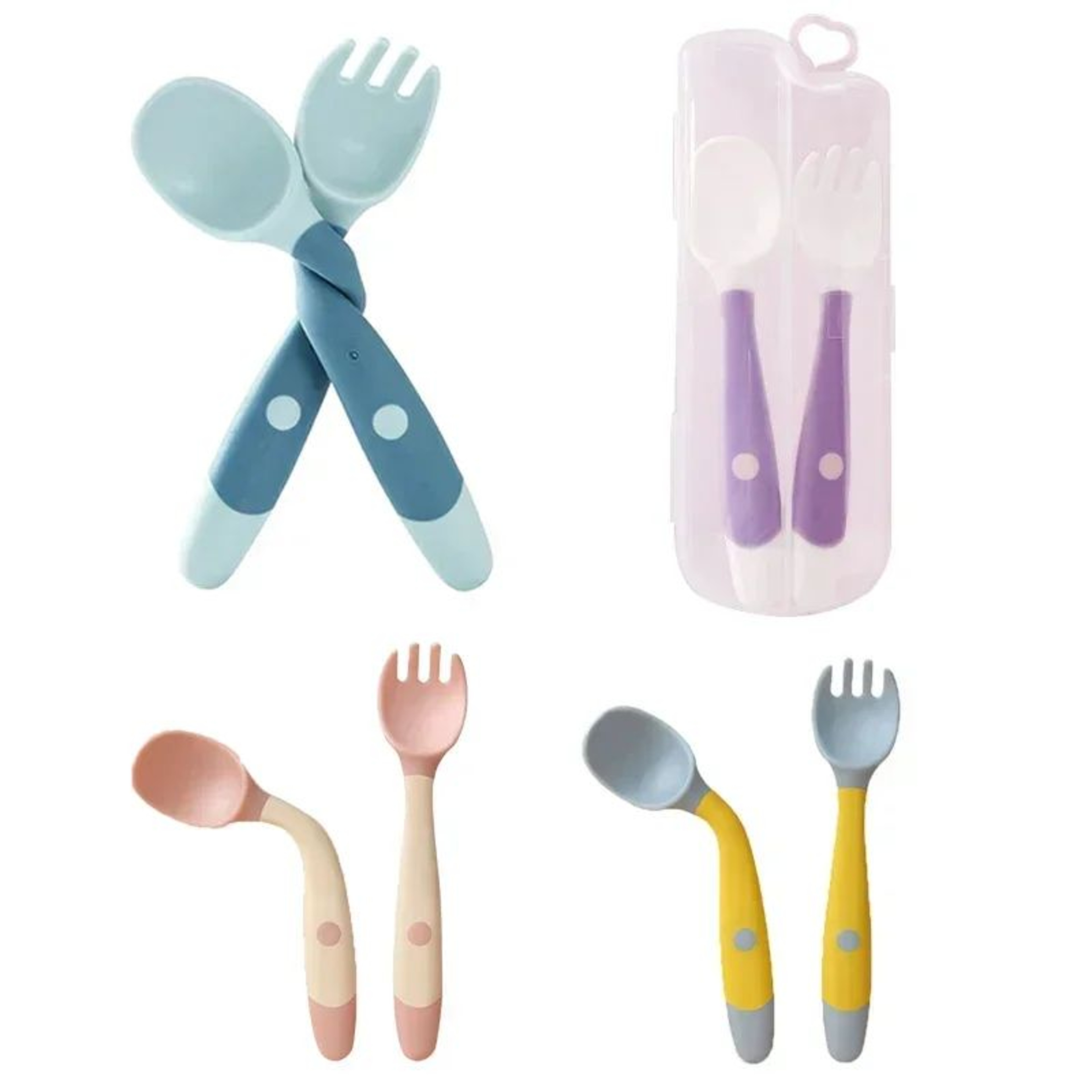 Baby Silicone Spoon  Fork Set  Soft Bendable Toddler Training Feeding Utensils 1