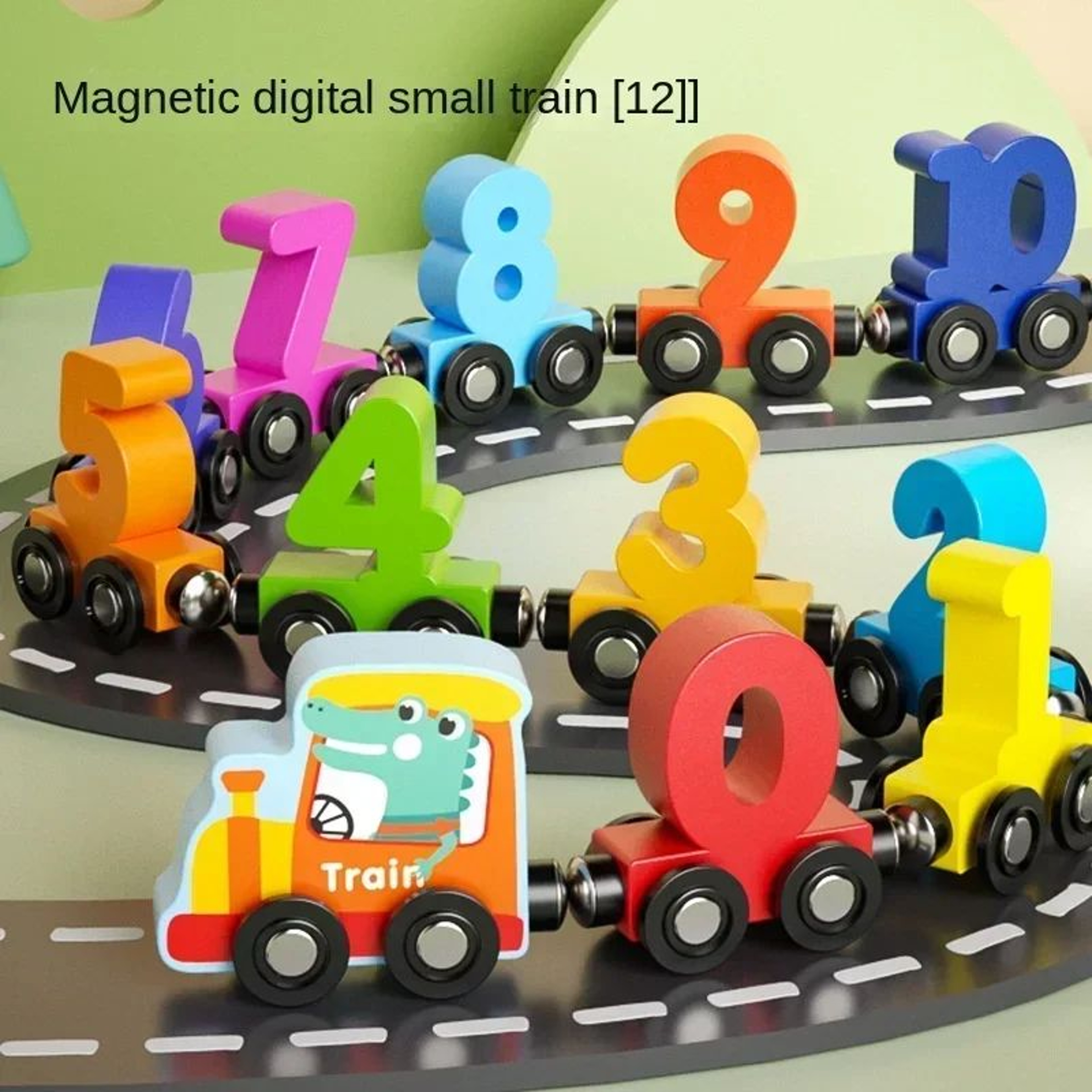 Montessori Magnetic Wooden Train Set  12Piece Colorful Learning  Number Toy 5