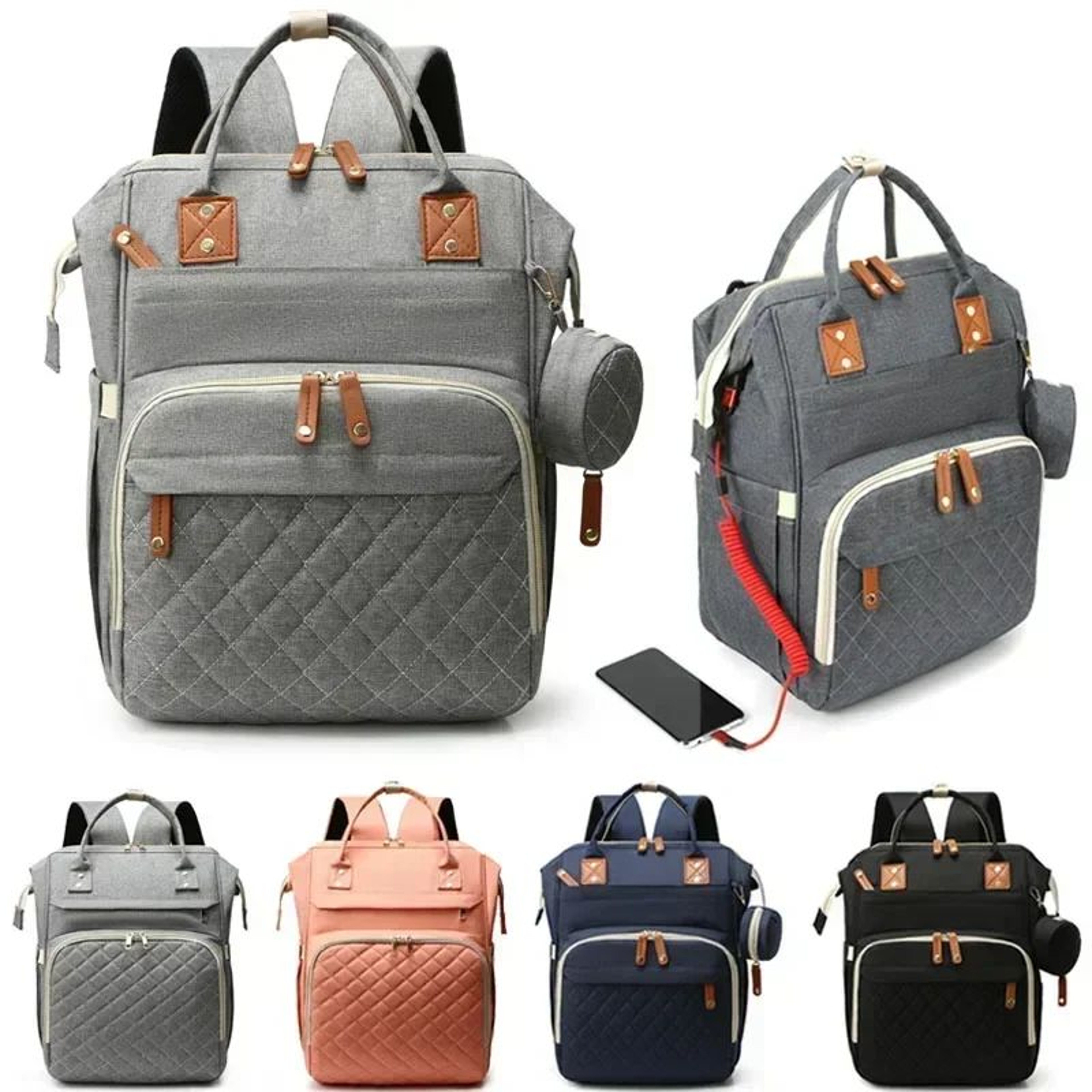 USB Mummy Diaper Bag Backpack  Large Capacity Waterproof Baby Care Maternity Nappy Bag With Wet Poc 0