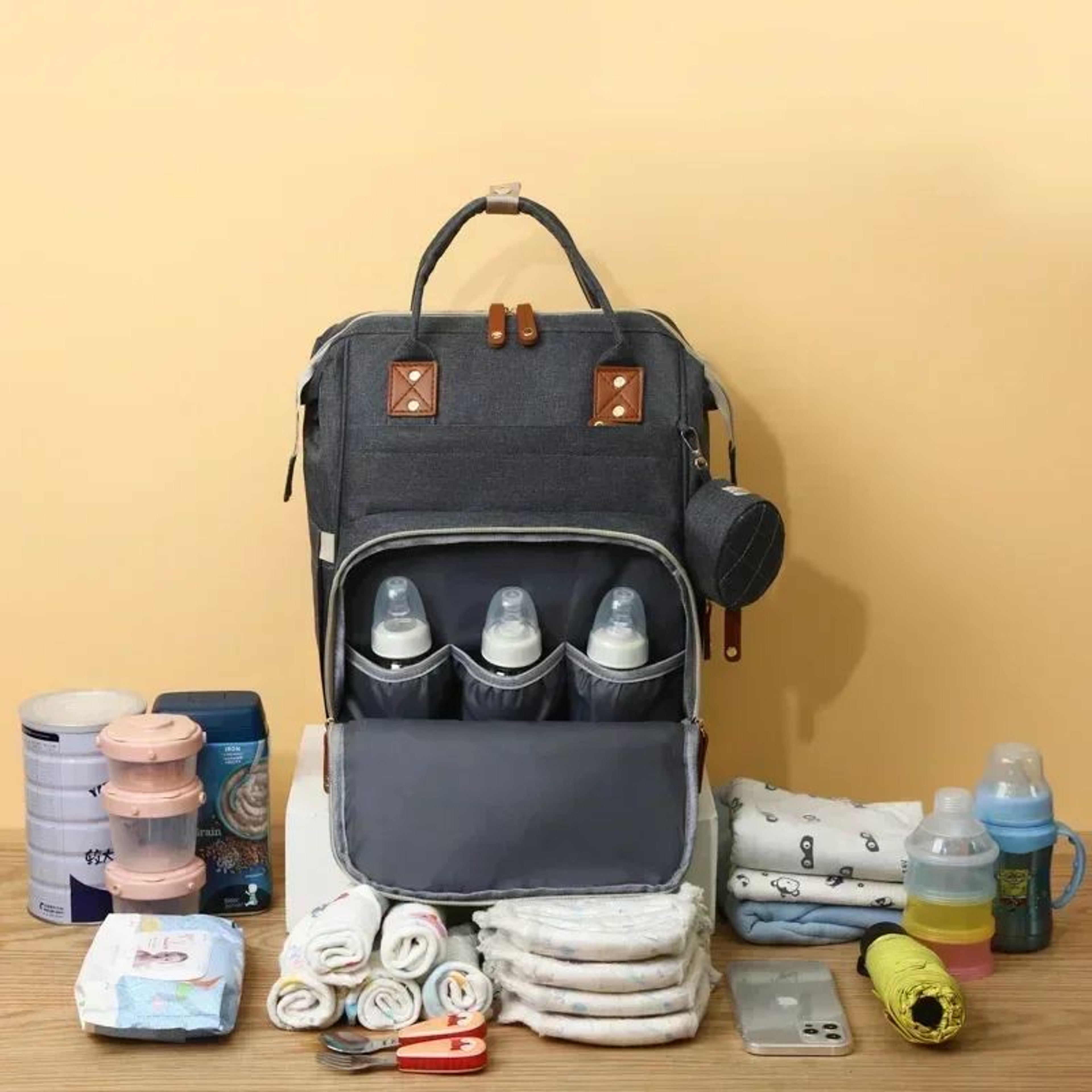 USB Mummy Diaper Bag Backpack  Large Capacity Waterproof Baby Care Maternity Nappy Bag With Wet Poc 5