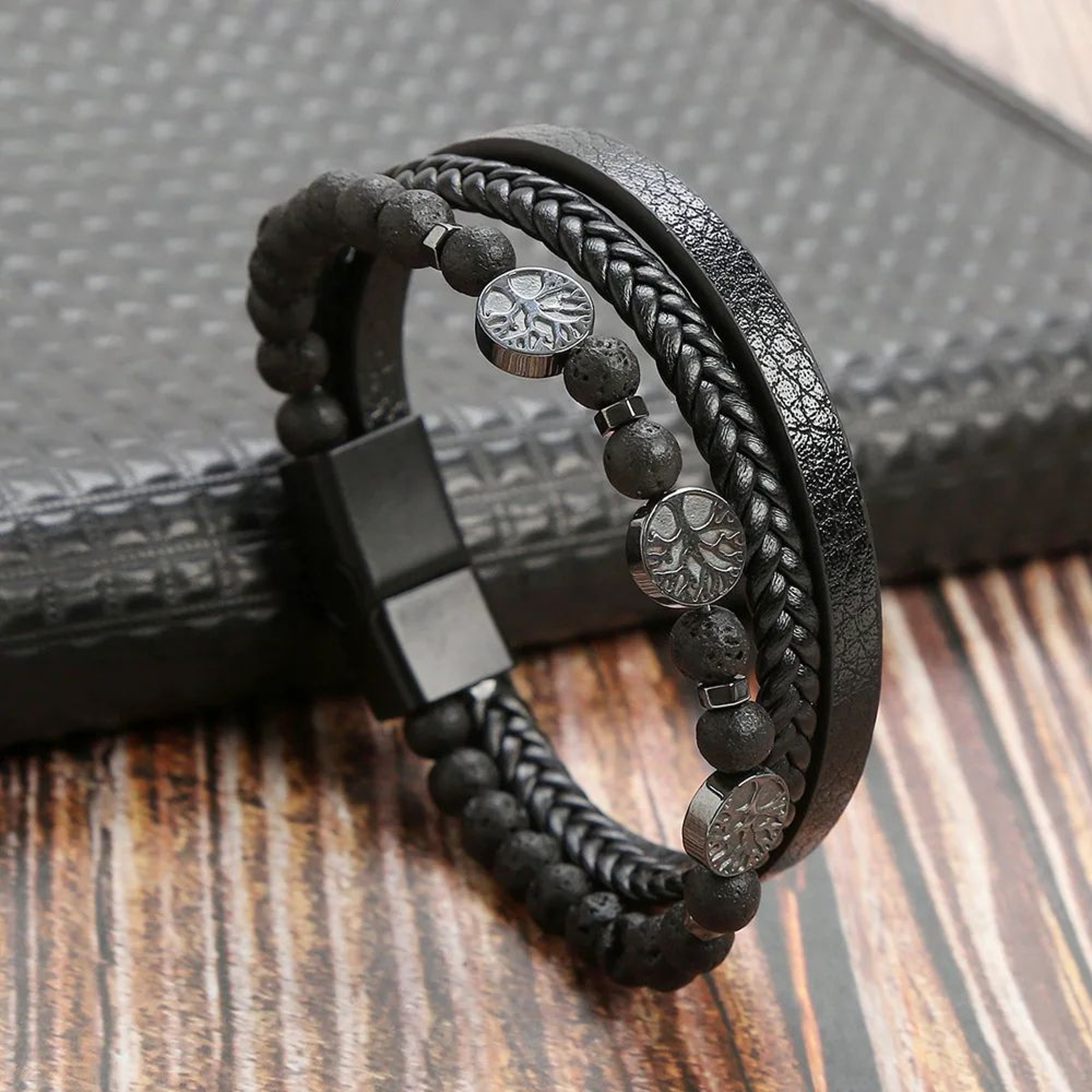 Mens Tiger Eye Beaded Leather Bracelet  MultiLayer Classic Handmade Fashion Jewelry Gift 16