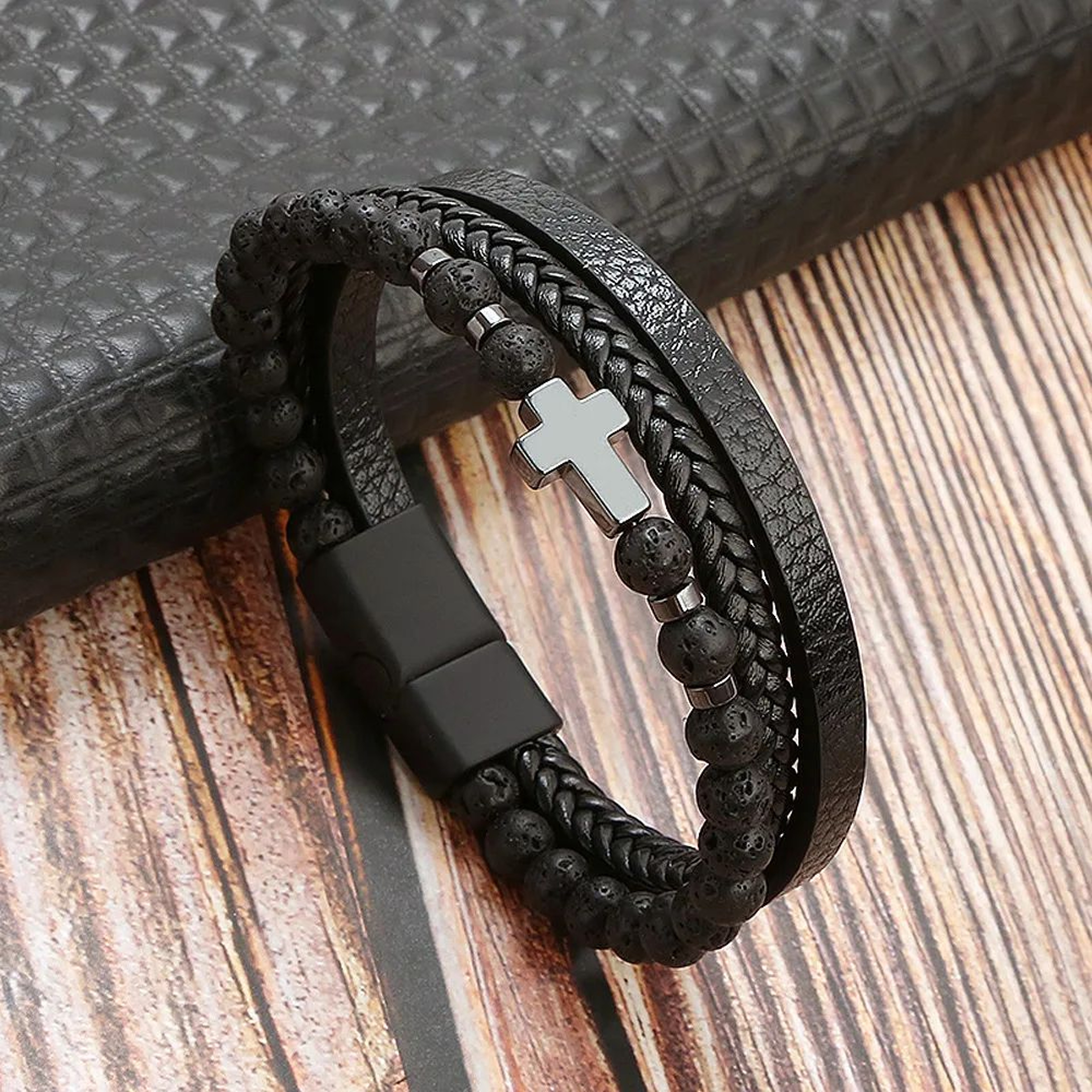 Mens Tiger Eye Beaded Leather Bracelet  MultiLayer Classic Handmade Fashion Jewelry Gift 19