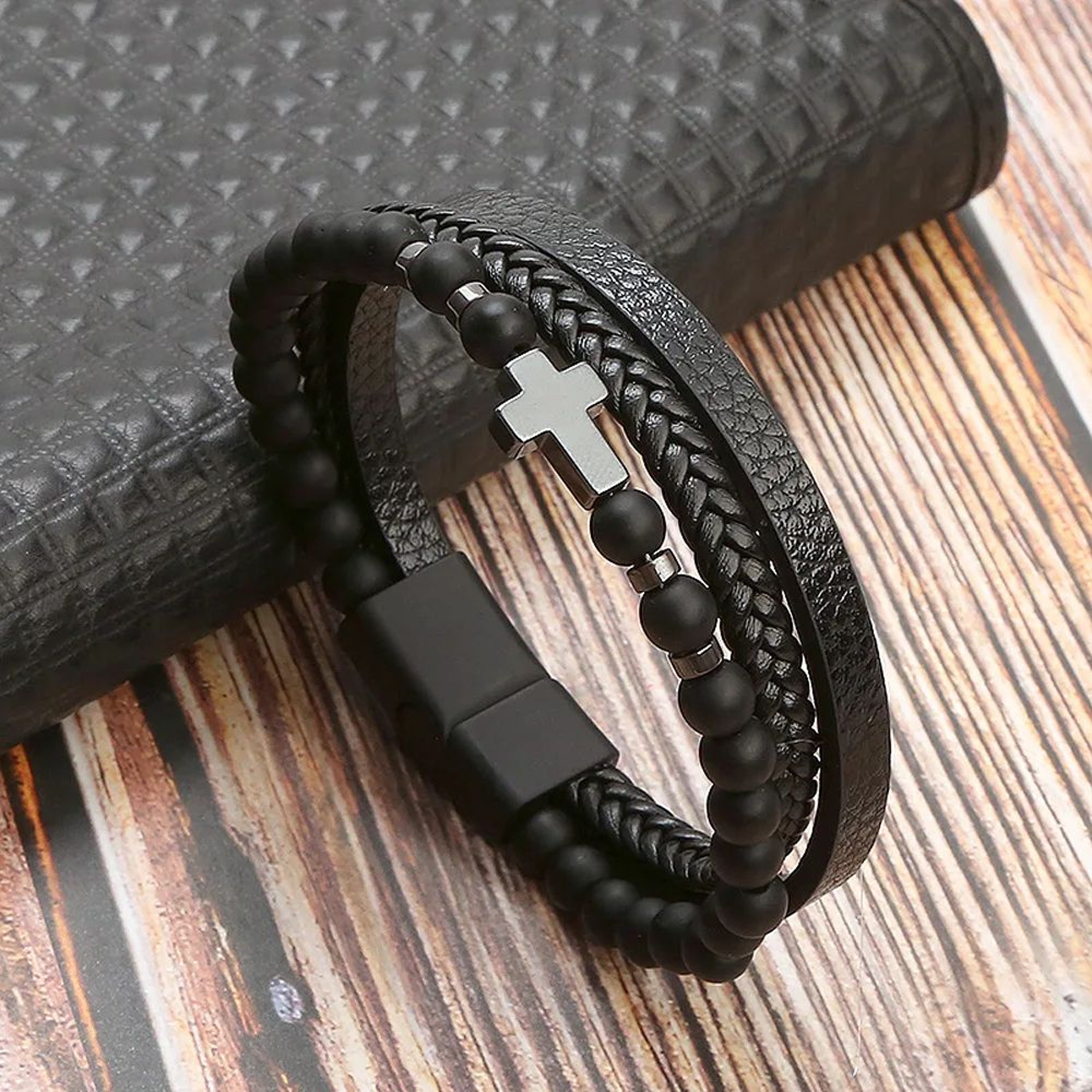 Mens Tiger Eye Beaded Leather Bracelet  MultiLayer Classic Handmade Fashion Jewelry Gift 22