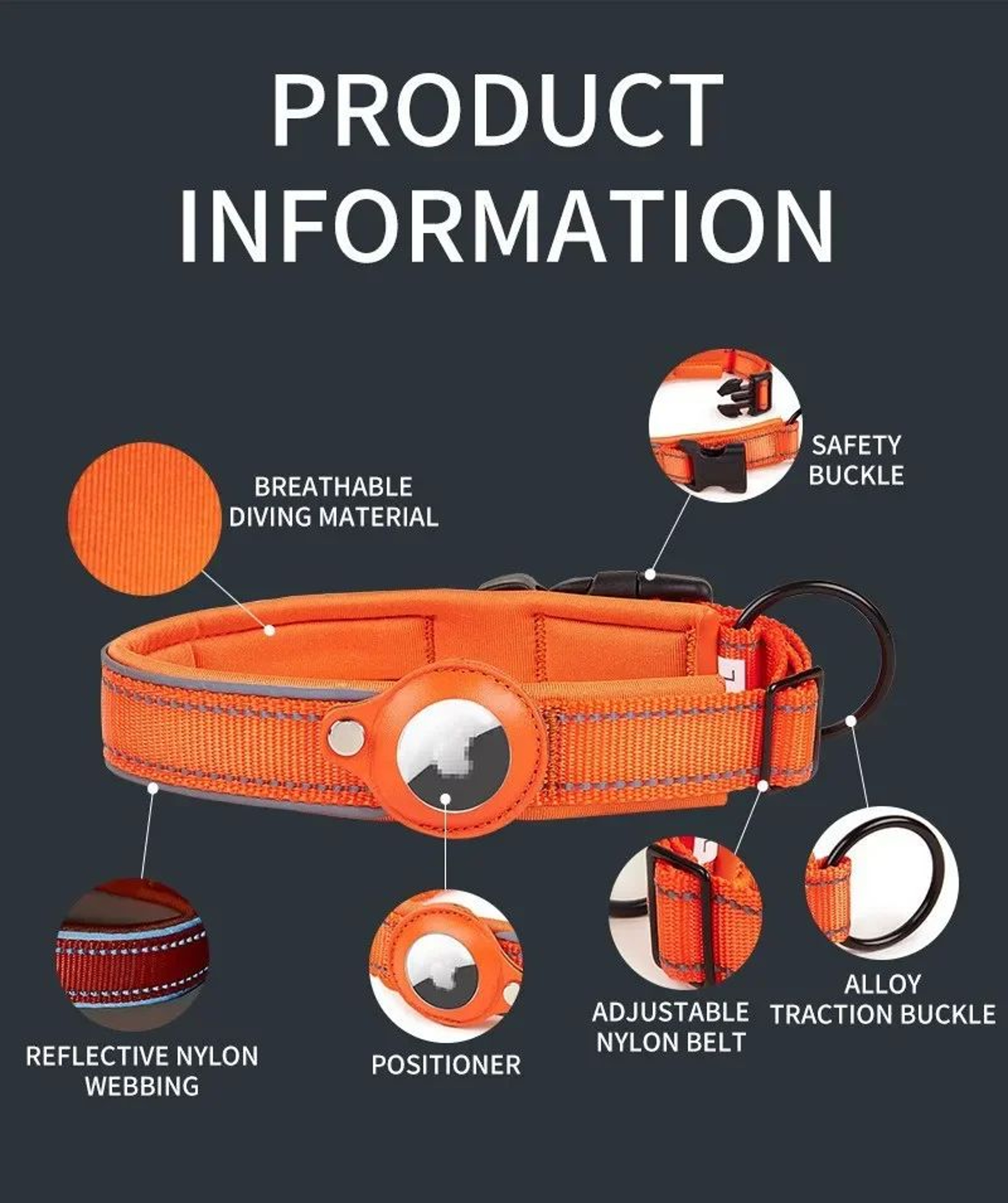 AirTag Dog Collar With Holder  Reflective Adjustable Padded Pet Collar For Small Medium  Large Dogs 8