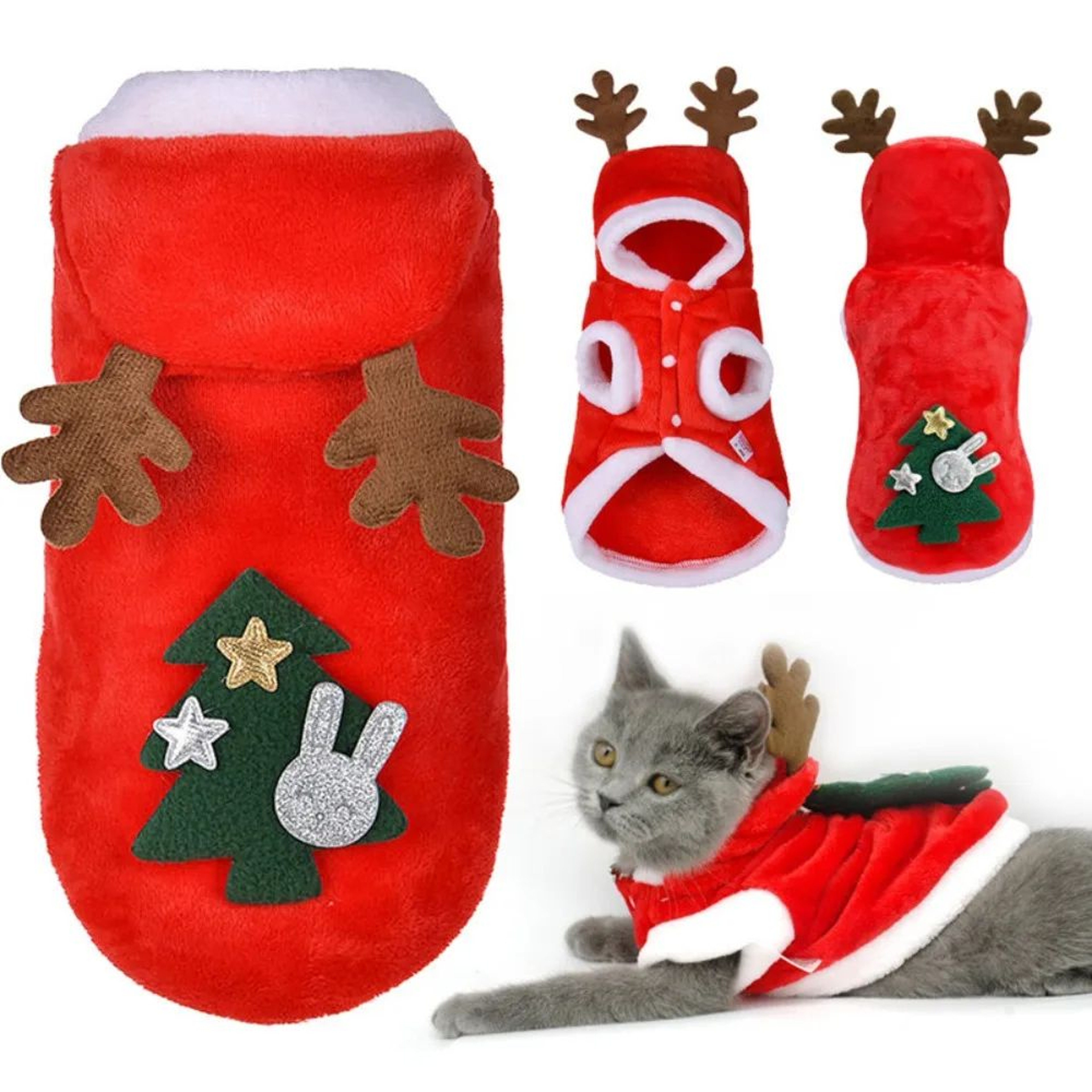 Winter Warm Festive Pet Clothes  Flannel Dog  Cat Christmas Outfit With Deer  Tree Design 3