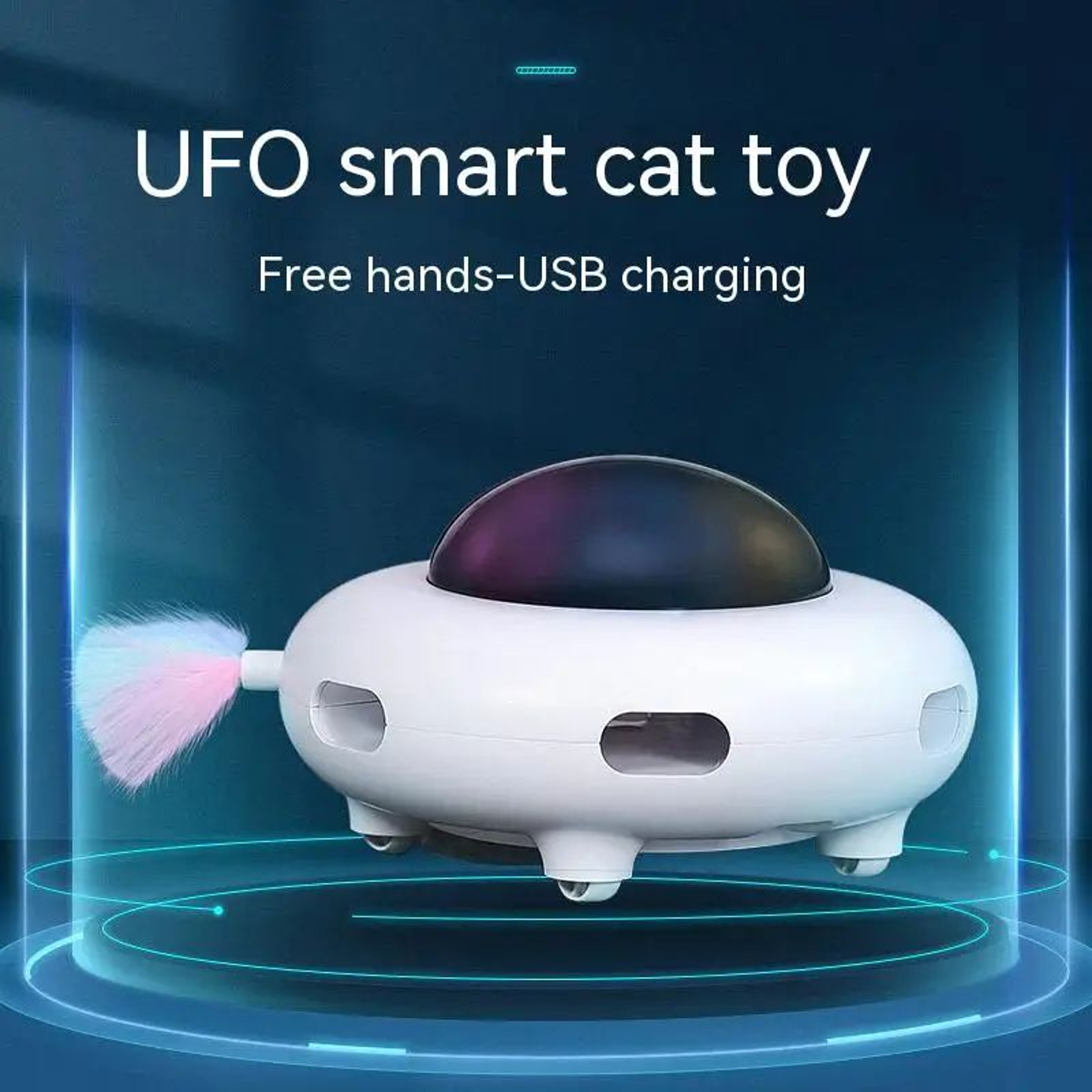 Smart UFO Interactive Cat Teaser Toy  Automatic Turntable Feather Chasing Trainer USB Rechargeable 4