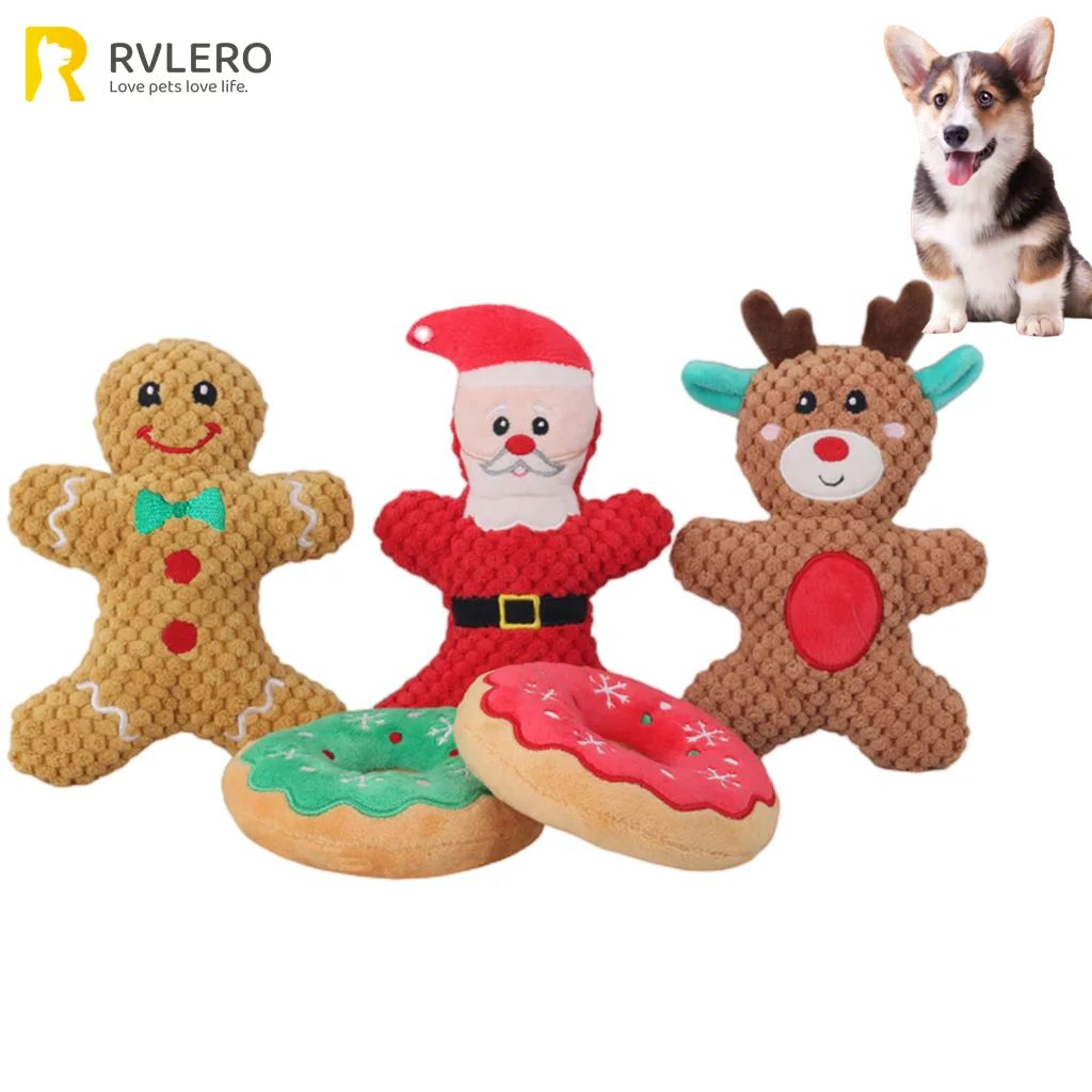 Christmas Plush Squeaky Dog Toy  Santa Elk  Gingerbread Chew Toy For Dogs  Cats 0