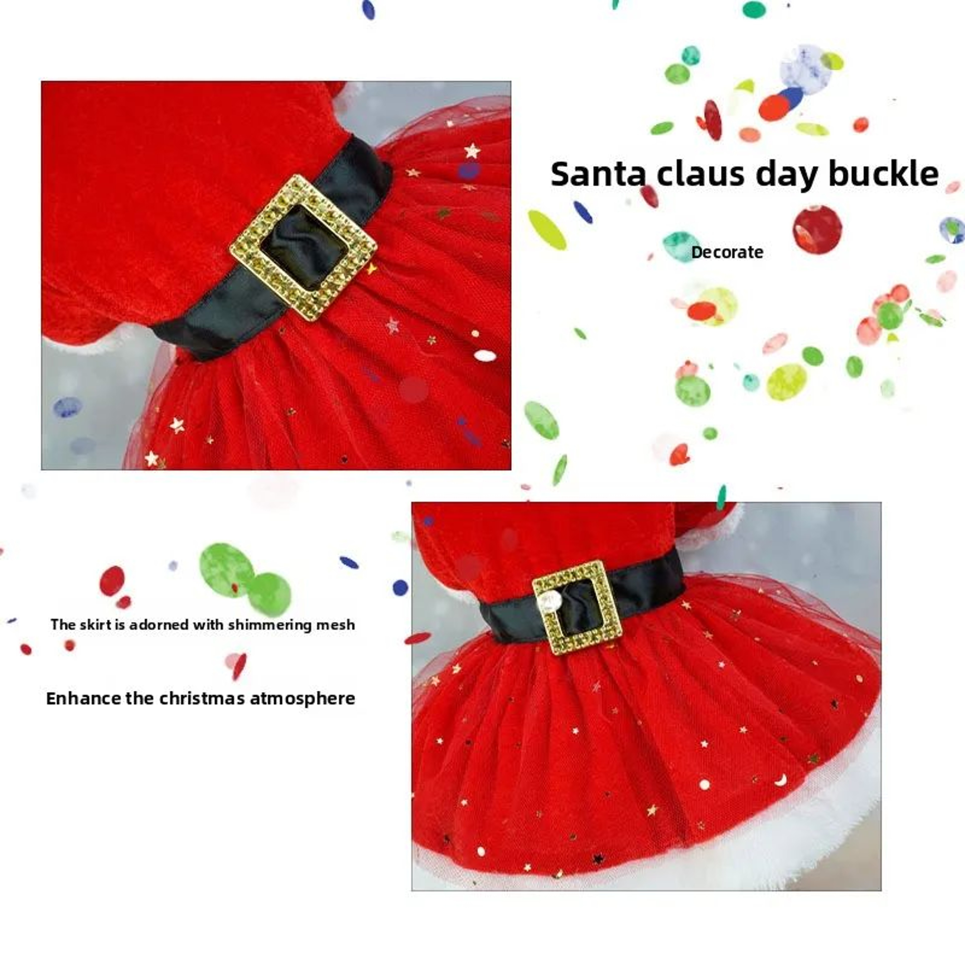 Santa Claus Dog Dress  Festive Red Mesh  Gold Velvet Christmas Costume For Pets Party  Holiday Dres 2