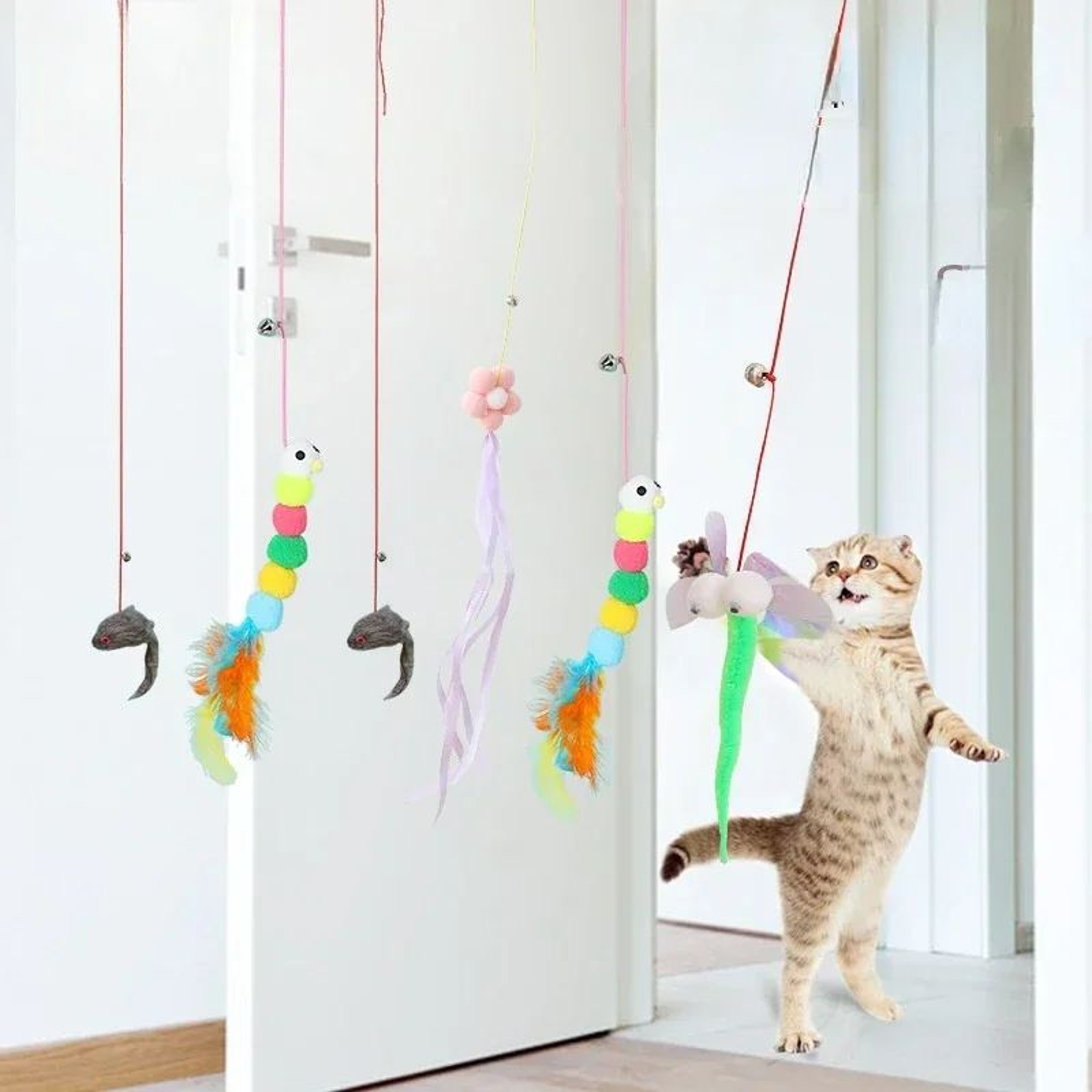 7 Pcs Hanging Cat Toy Set  Sticky Disc Door Teaser With Elastic Rope For Interactive Play 0