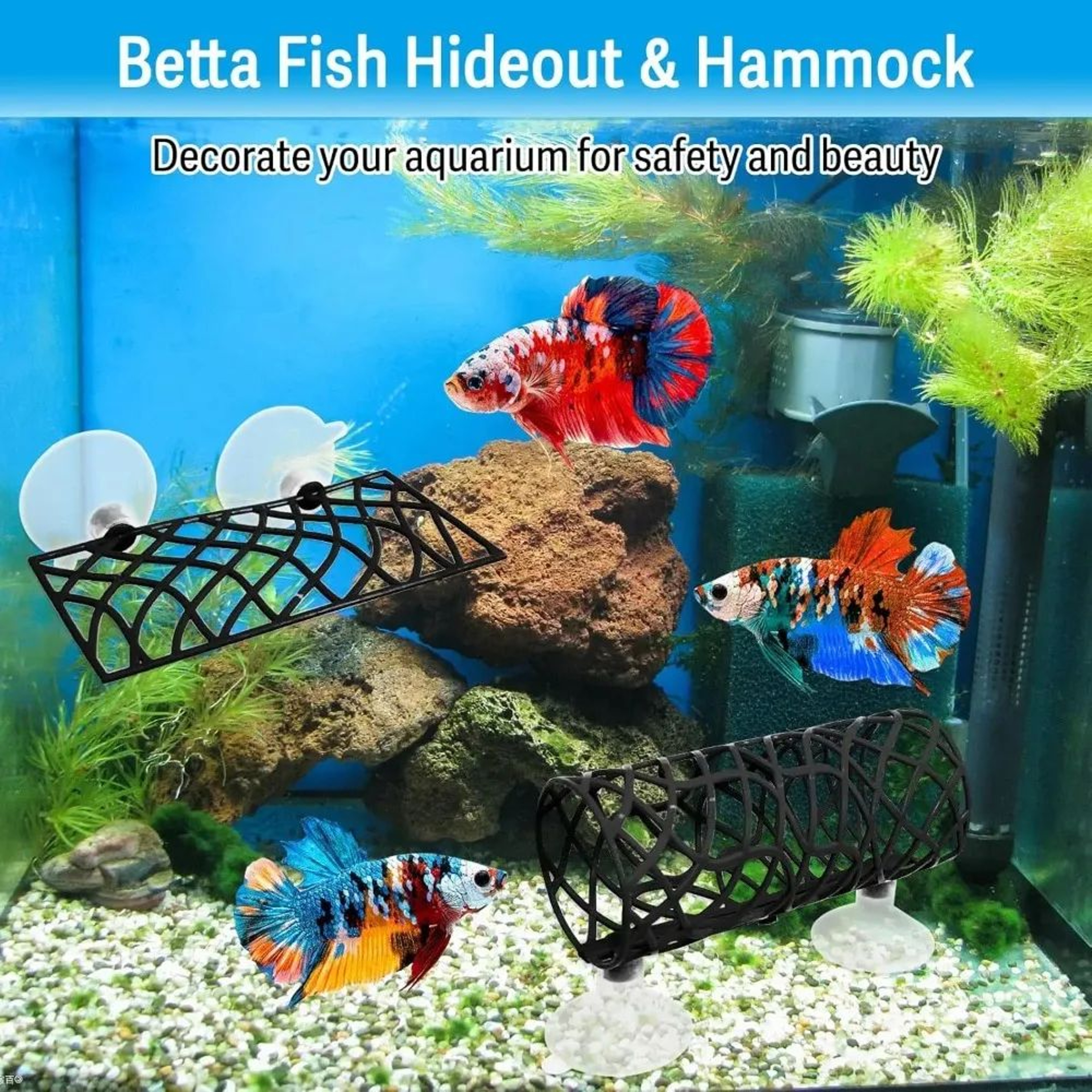Betta Fish Cave Hideout With Hammock  Hollow Tunnel Aquarium Decoration For Shrimp  Crayfish 4