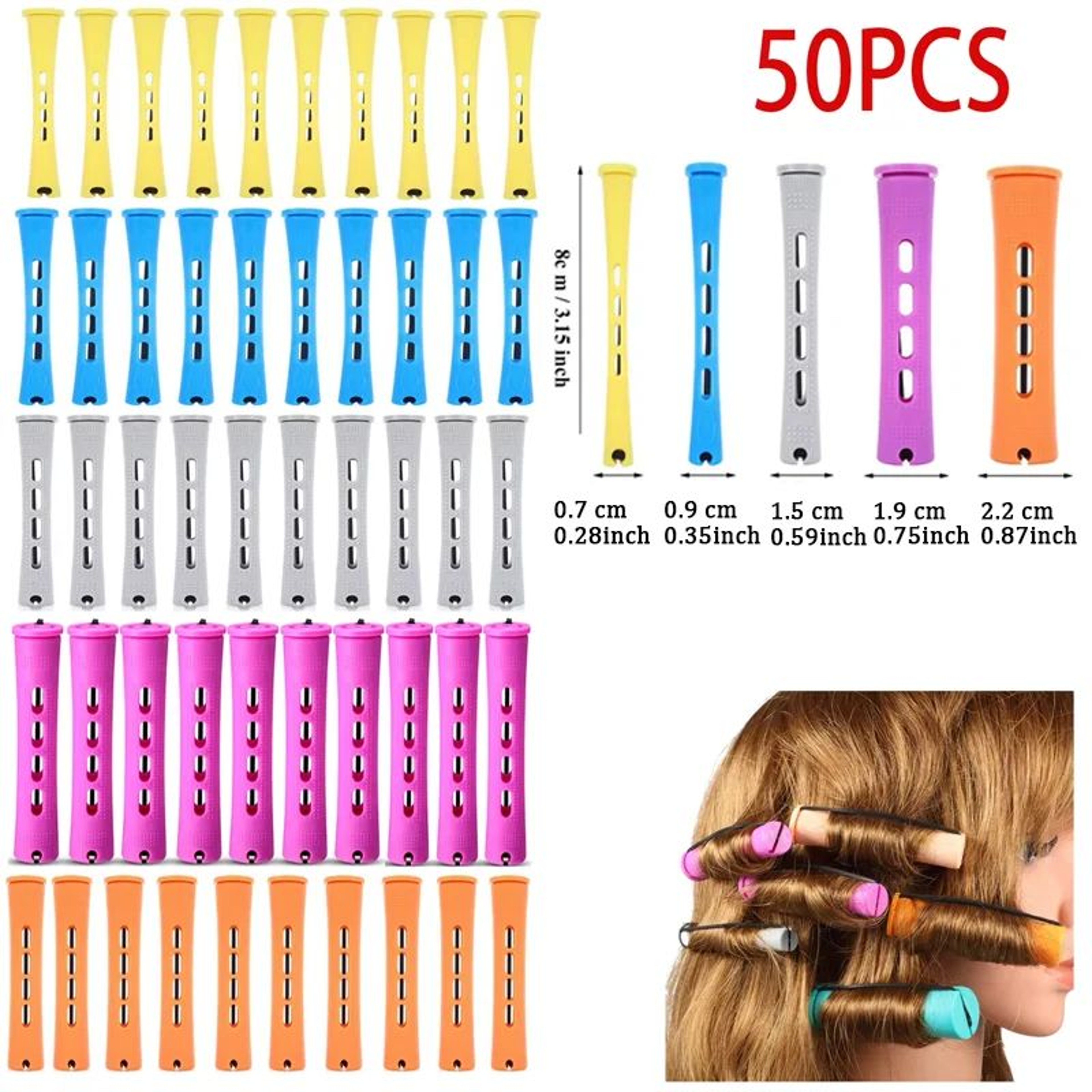 50 Pcs Cold Wave Perm Rods 5 Sizes  Hair Rollers Curlers Set For DIY Perm Spiral Curls  Voluminous  0
