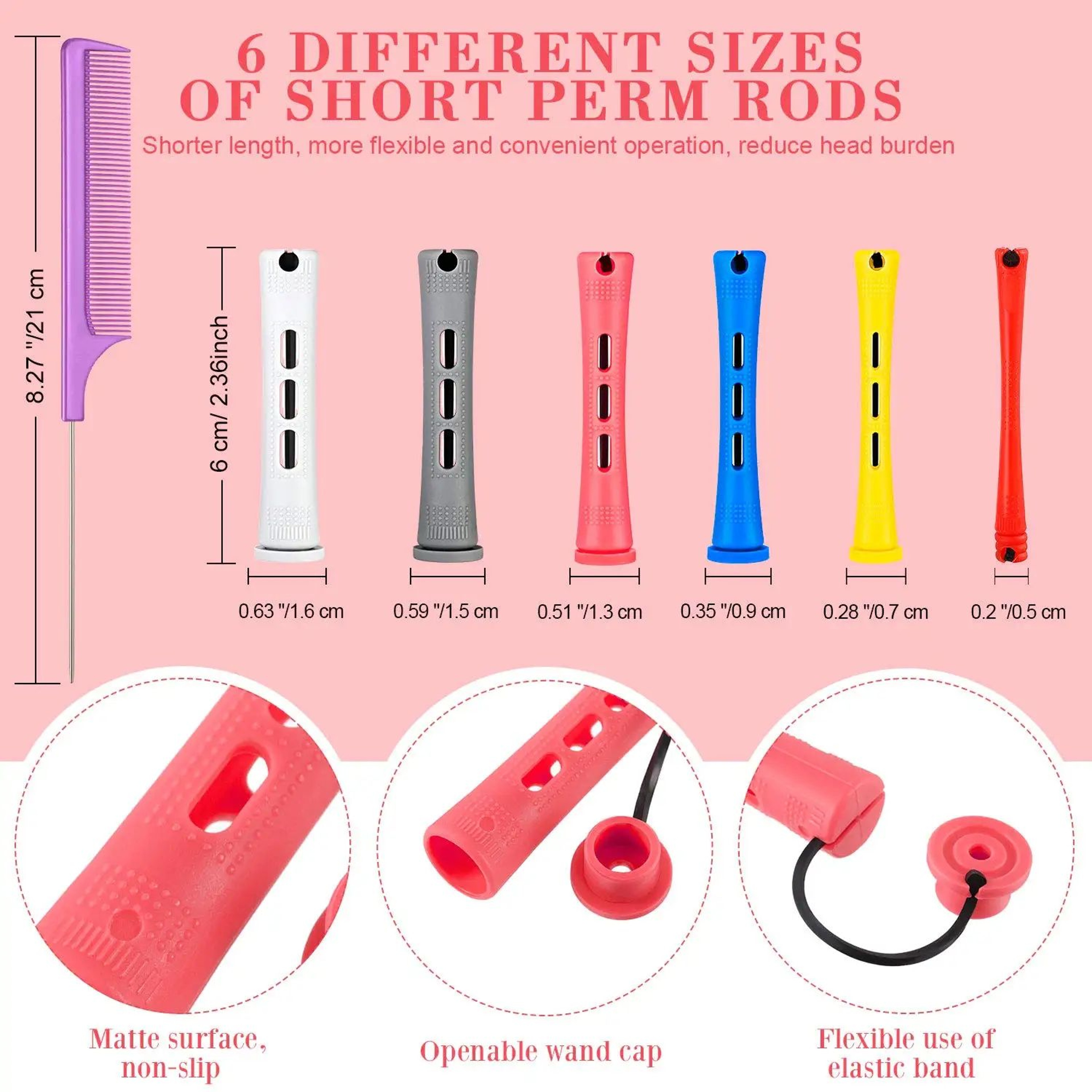 72 Pcs Hair Perm Rods Set 6 Sizes  Cold Wave Perming Rod Curling Rollers For Short Hair And Steel T 1