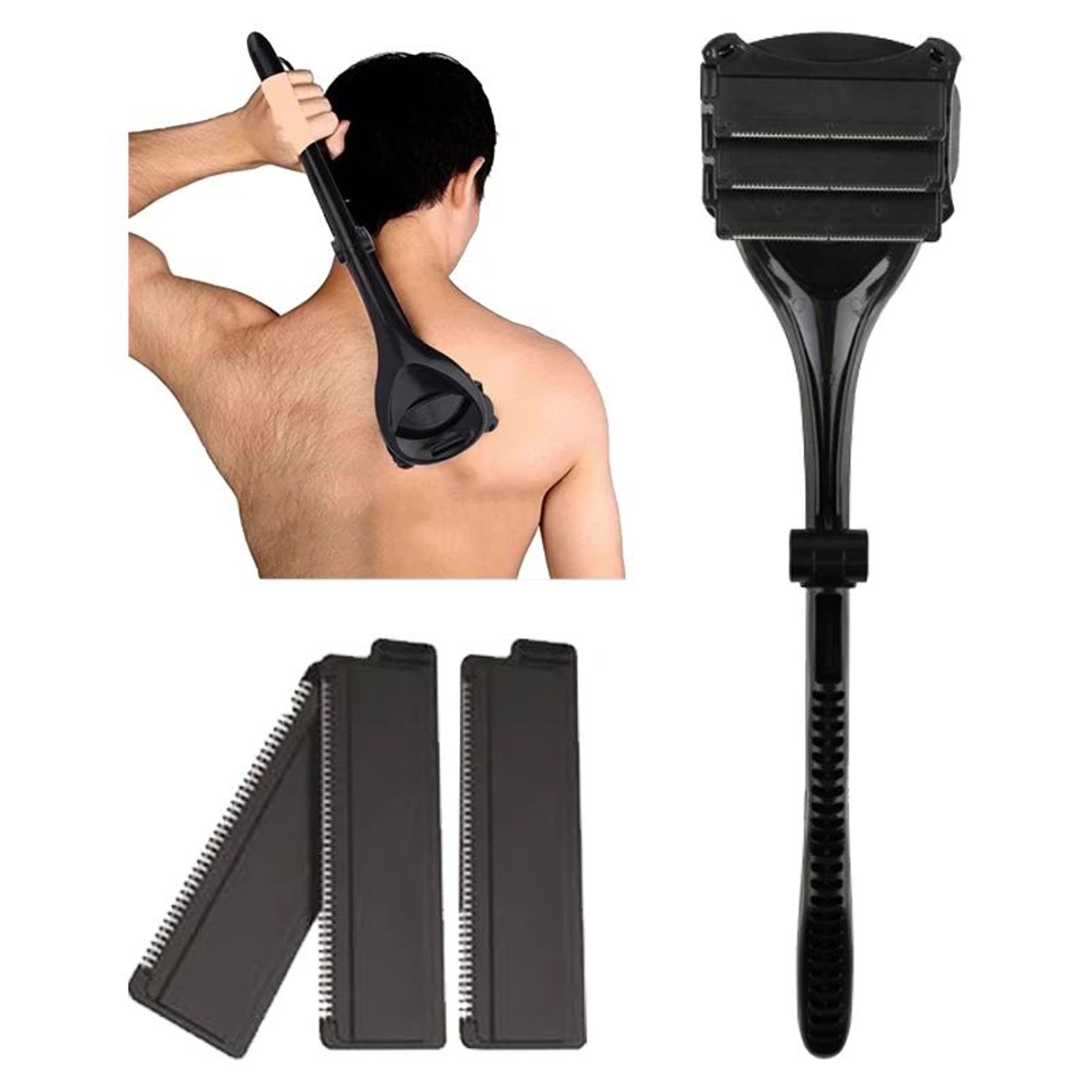 Mens Painless Back Hair Shaver  3Blade Long Handle Body Groomer Foldable Portable Back Hair Removal 0