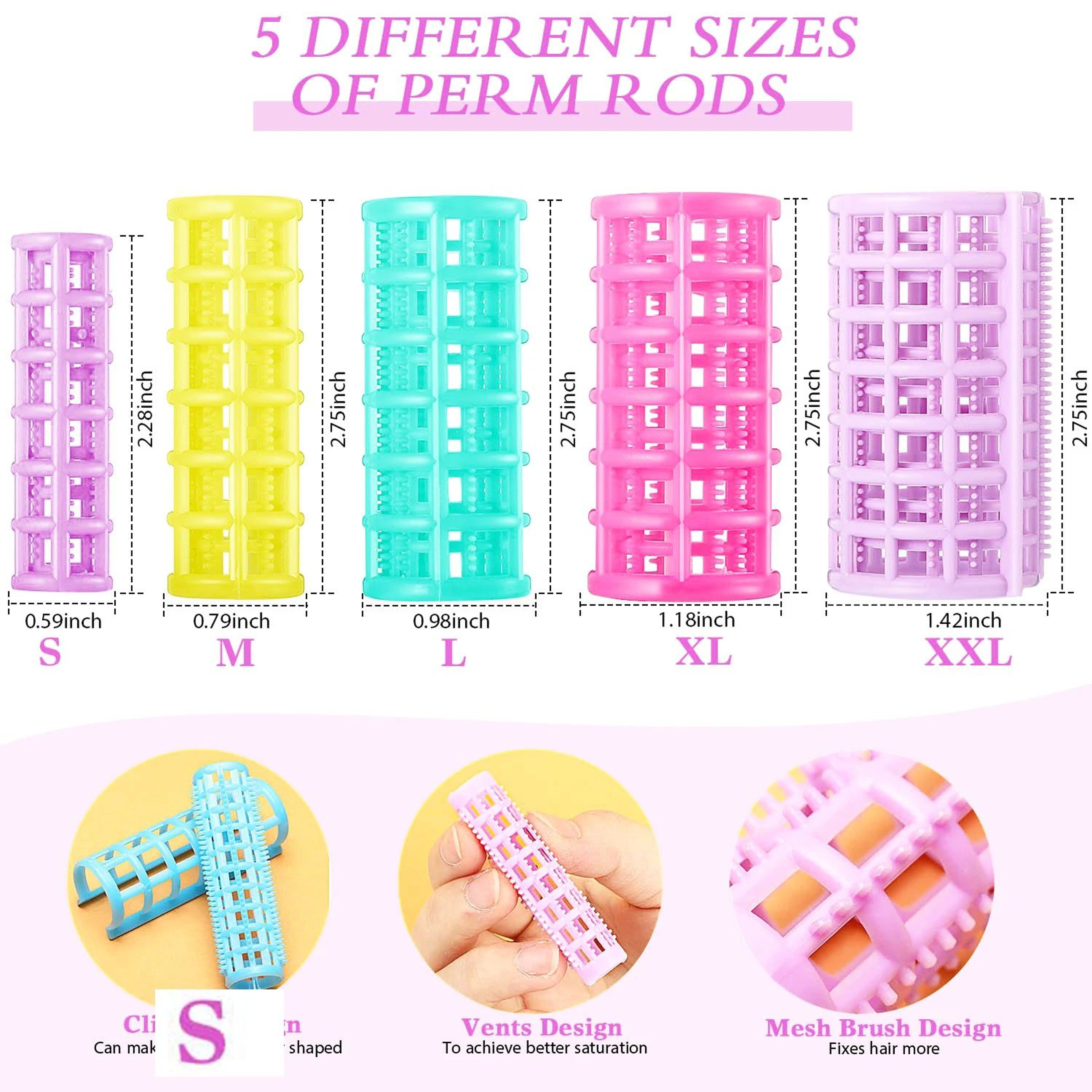 30 Pcs SelfGrip Hair Rollers  SnapOn Plastic Curlers Set 5 Sizes  Salon Volume Rollers For Heatless 1
