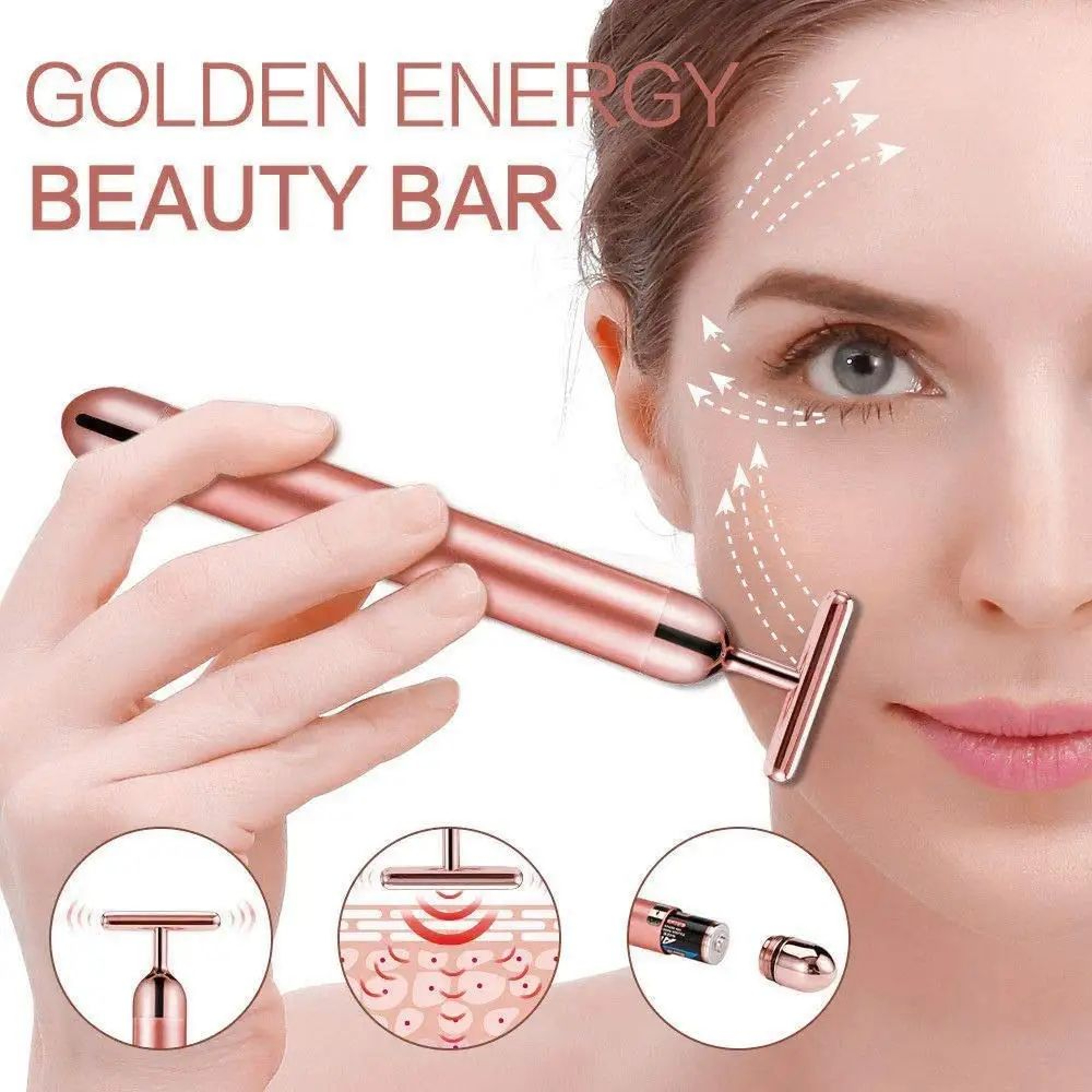 24K Gold Electric Face Massager Vibrating Rose Quartz 3D Roller For Lifting Sculpting  Glow  Gua Sh 1