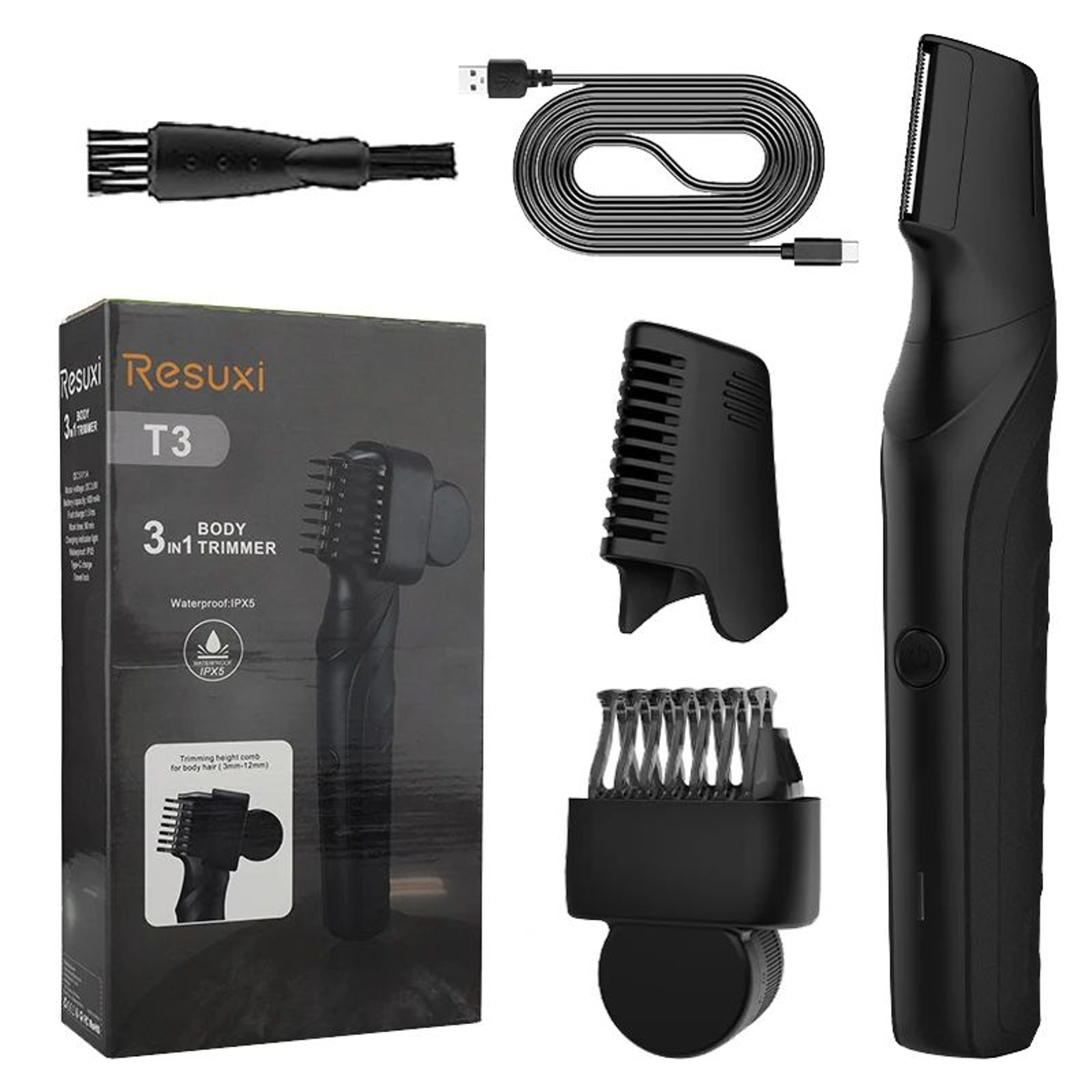 RESUXI T3 3in1 Mens Body Groomer  Waterproof Electric Shaver For Full Body  Pubic Hair Portable Tri 13