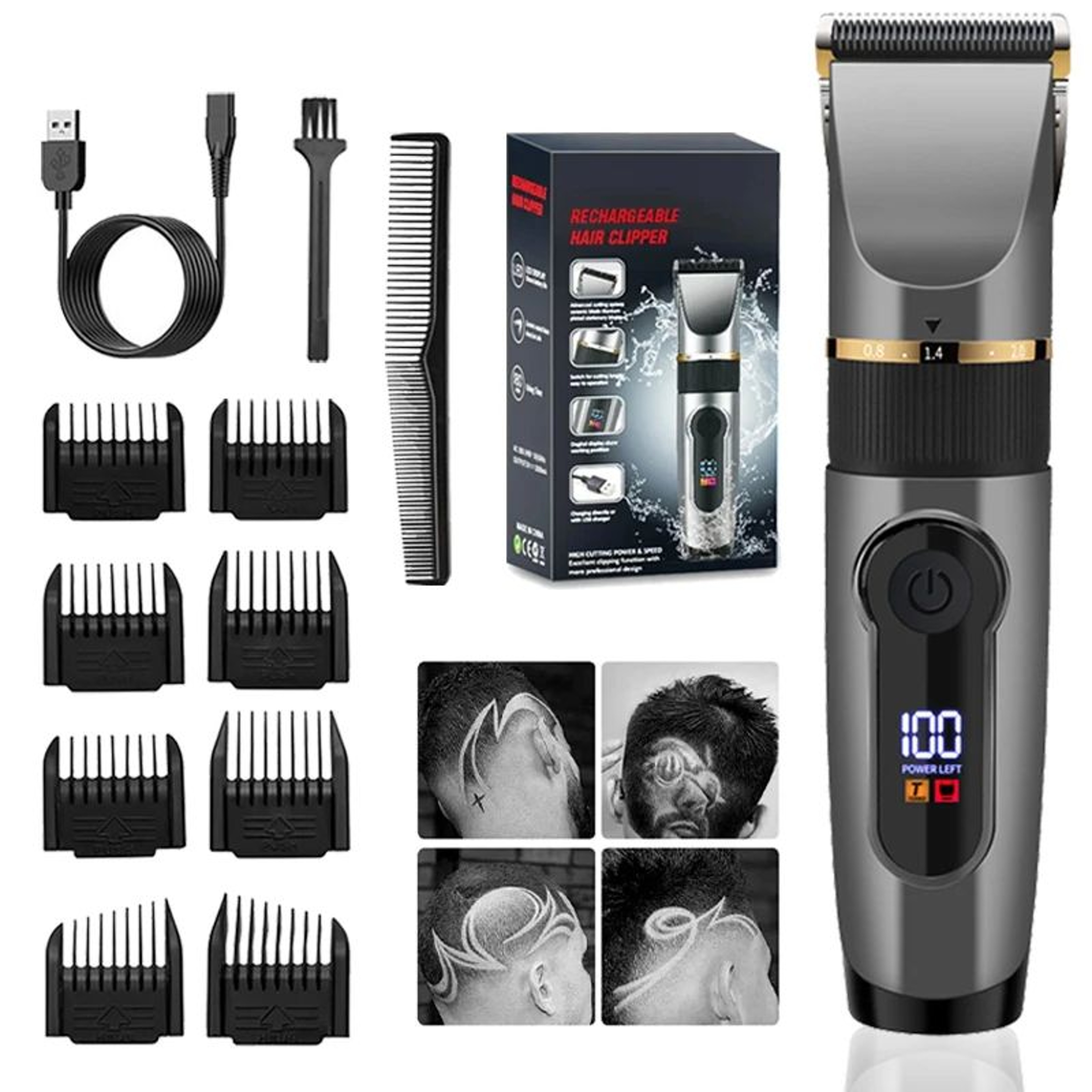 Waterproof Professional Hair Clipper  Rechargeable Electric Trimmer With LED Display Barber Hair Cu 0