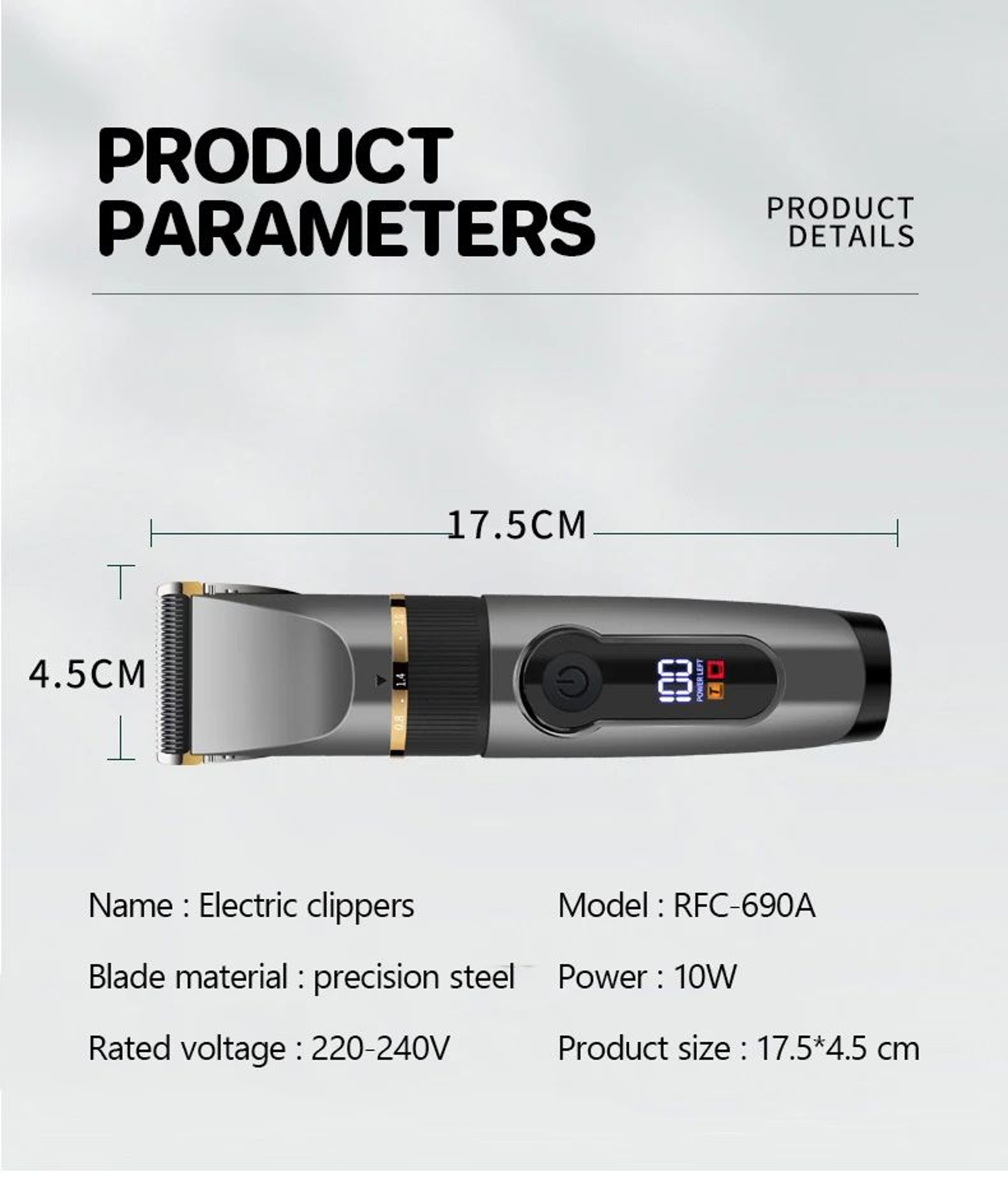 Waterproof Professional Hair Clipper  Rechargeable Electric Trimmer With LED Display Barber Hair Cu 15