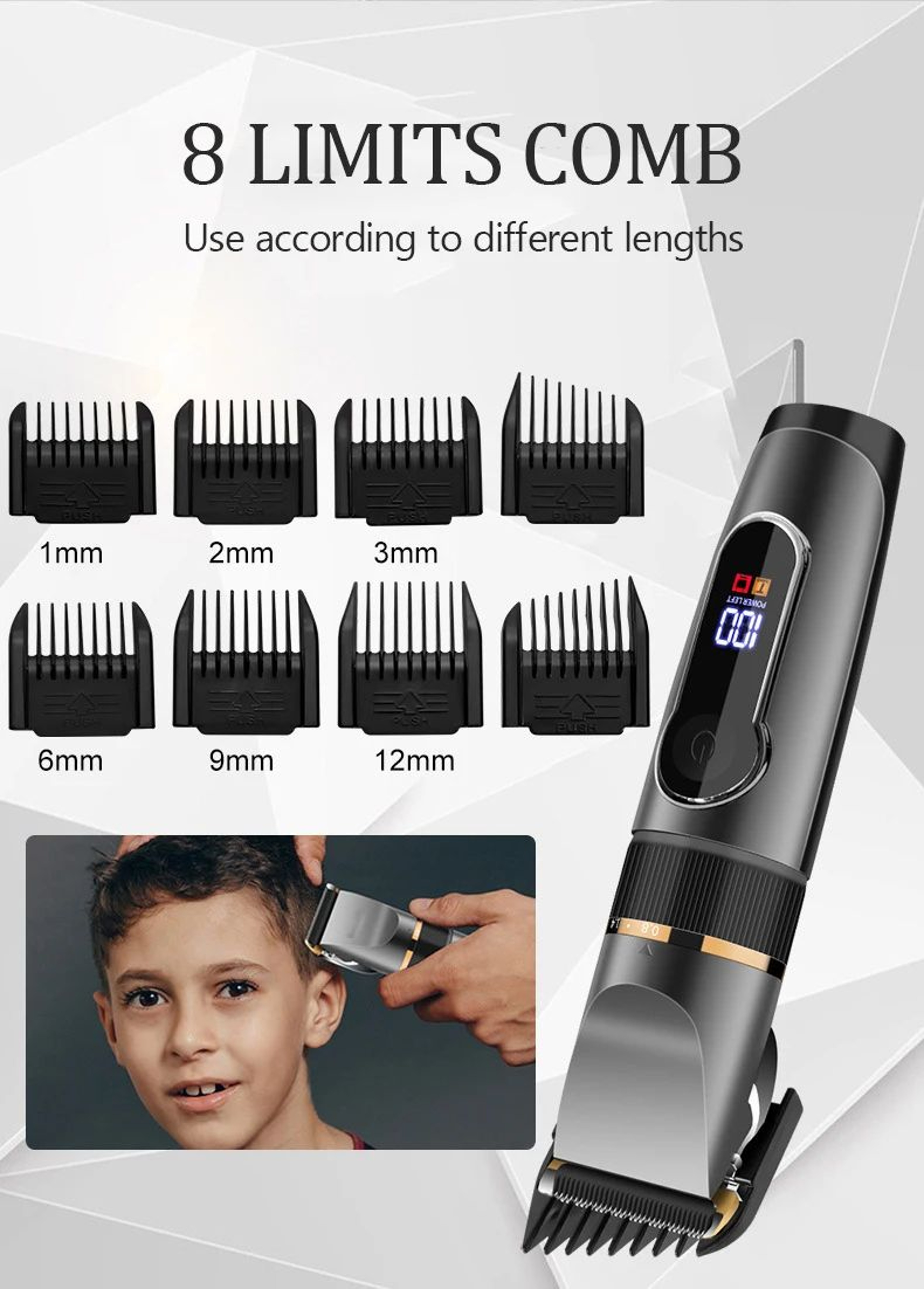 Waterproof Professional Hair Clipper  Rechargeable Electric Trimmer With LED Display Barber Hair Cu 10