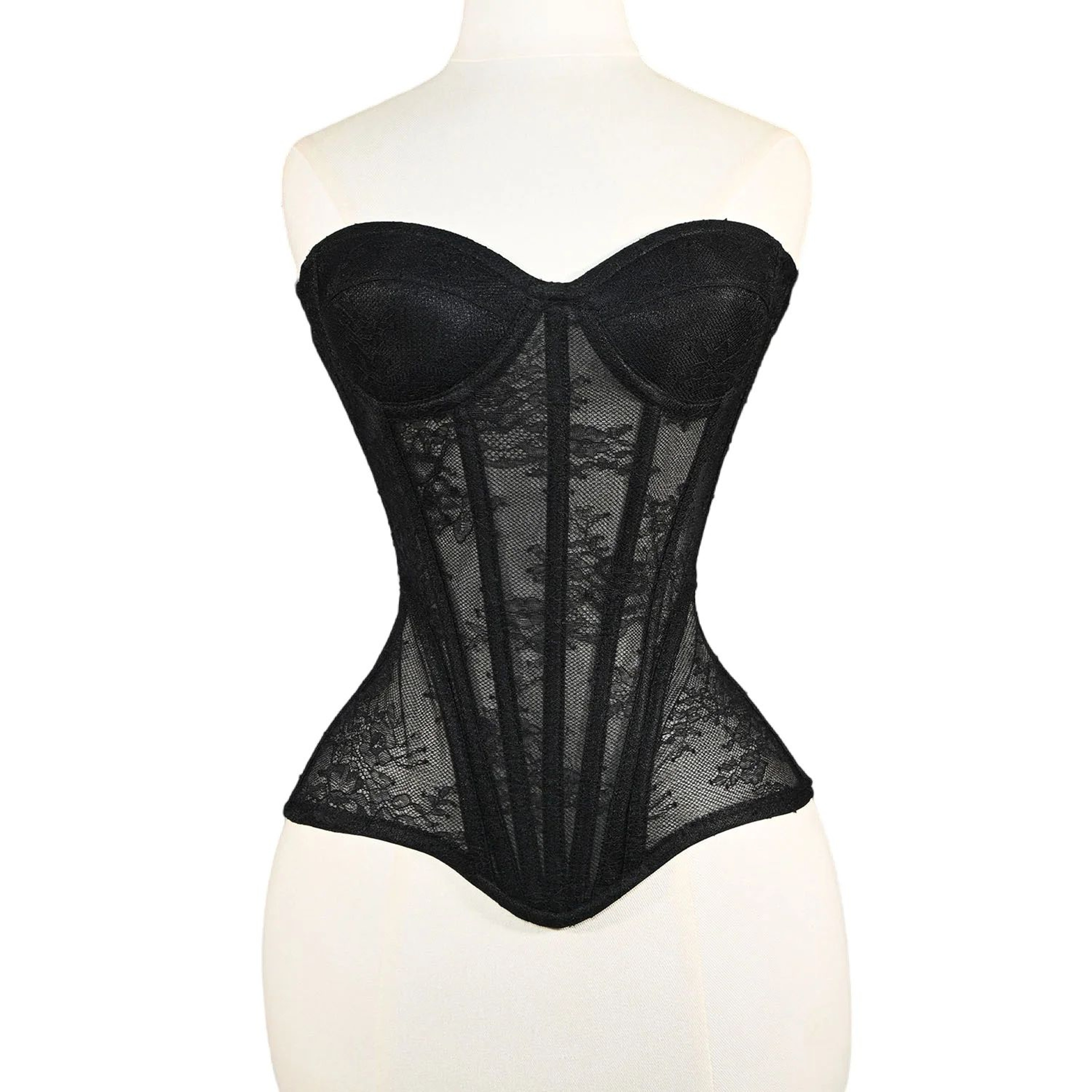 Floral Lace Overbust Corset Bustier  Strapless Steel Boned LaceUp Bodice  PushUp Corset Crop Top Fo 0