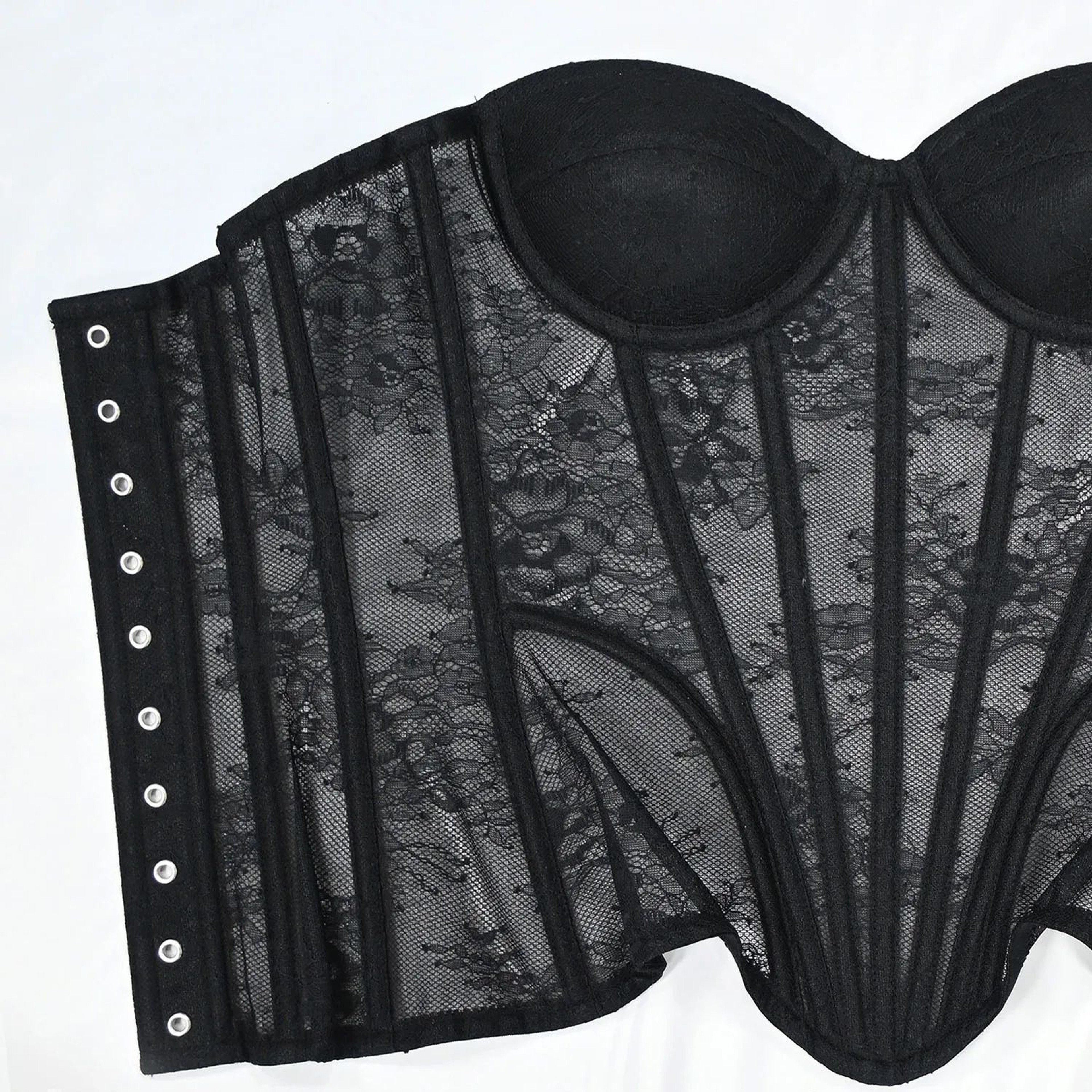 Floral Lace Overbust Corset Bustier  Strapless Steel Boned LaceUp Bodice  PushUp Corset Crop Top Fo 3